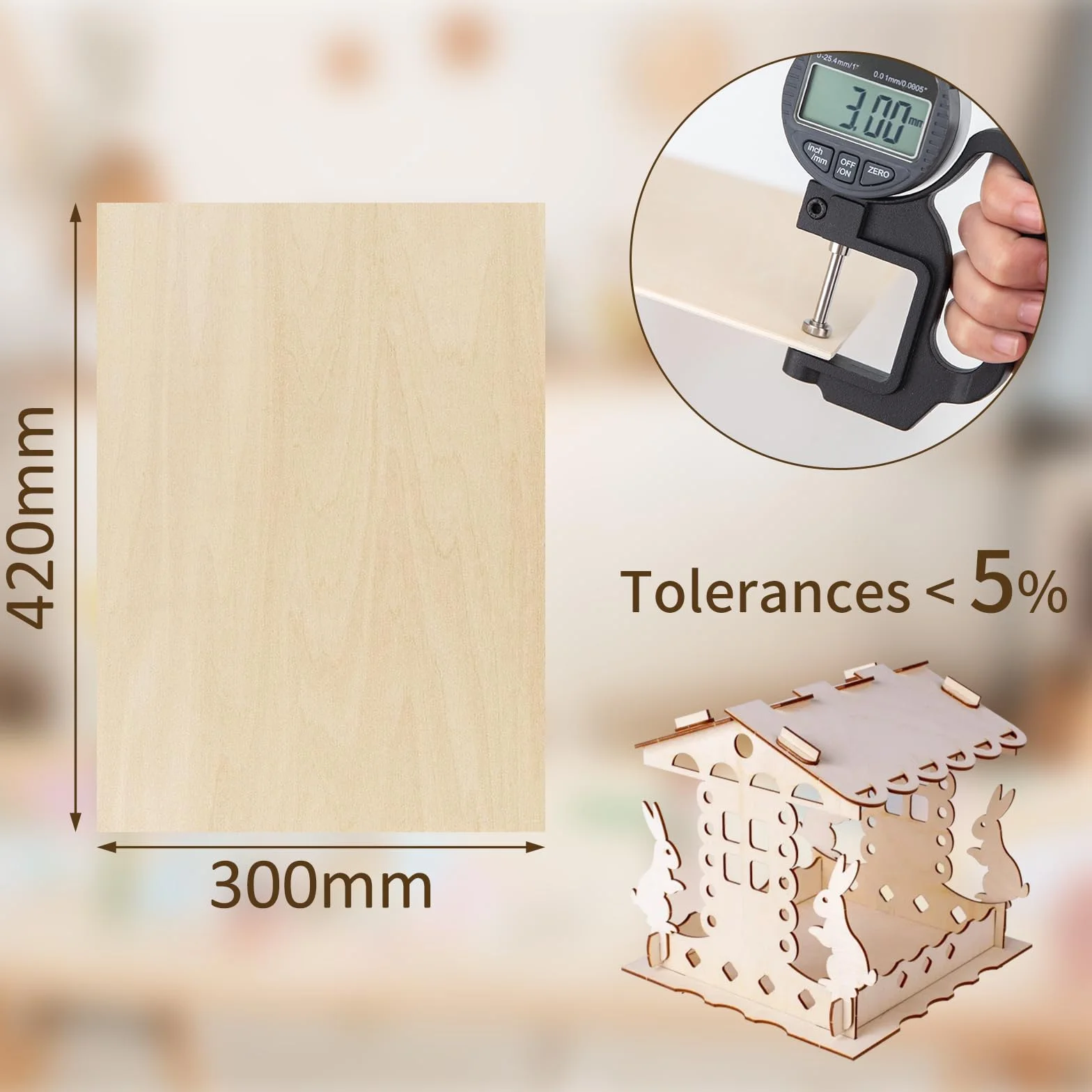 WISYOK Płyta ze sklejki A3 3 mm do majsterkowania, obróbki drewna, obróbki laserowej, ognia, modelarstwa, prezentów i dekoracji