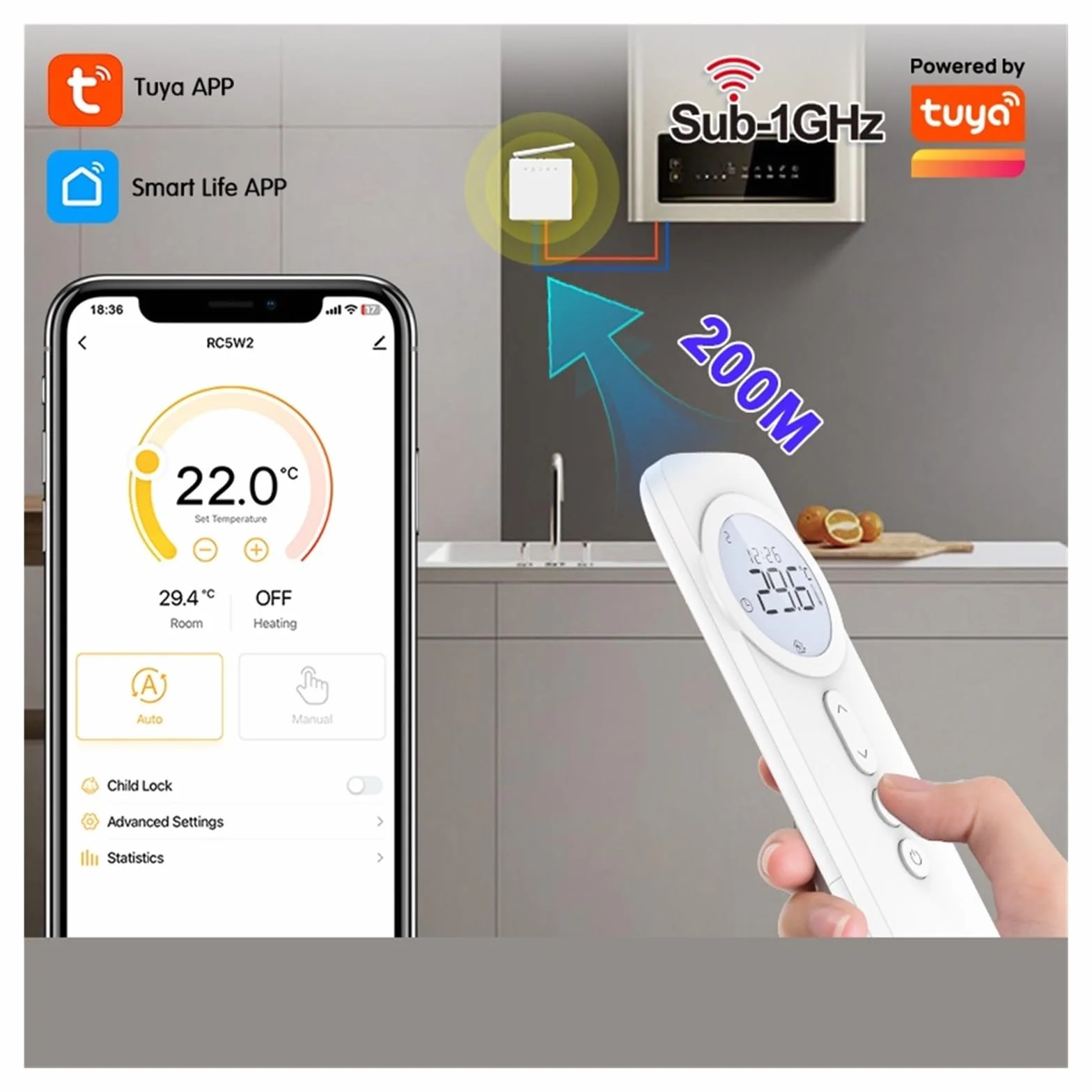 Bezprzewodowy Cyfrowy Termostat WiFi Smart Home Tuya Z Baterią, Termostatem Do Podgrzewania Wody, Kotłem Gazowym I Siłownikiem OszczęDza Energię I Koszty Ogrzewania(RF433 Thermostat Set)