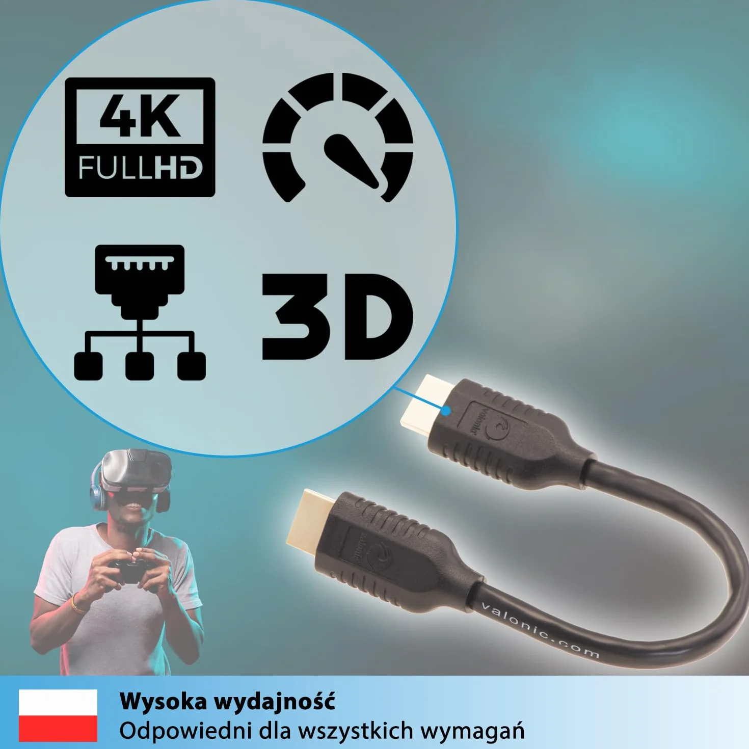 Valonic Kabel HDMI 20 cm 2 szt. 4K ARC UHD Full HD Ethernet Czarny