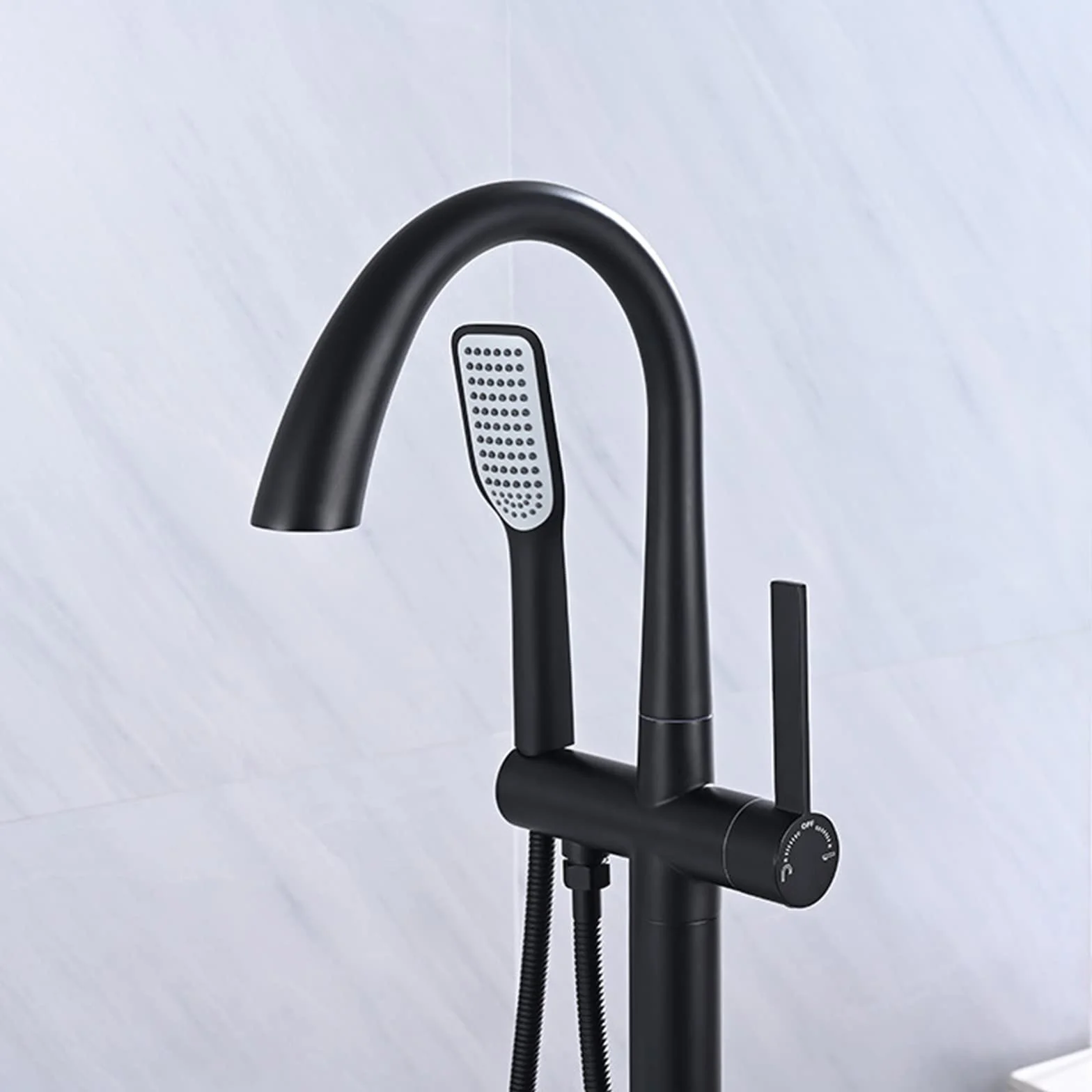Bateria Wannowo-Prysznicowa Wolnostojąca Bateria Wannowa Jednouchwytowa Bateria Łazienkowa Bateria Z Zestawem Natryskowym Szczotkowane Złoto(Black)