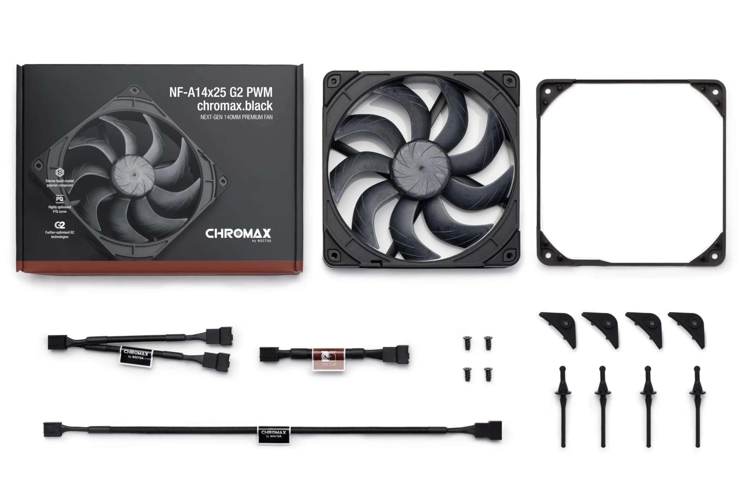 Noctua NF-A14x25 G2 PWM chromax.black 140mm Cichy Wentylator Komputerowy 4-Pin Czarny