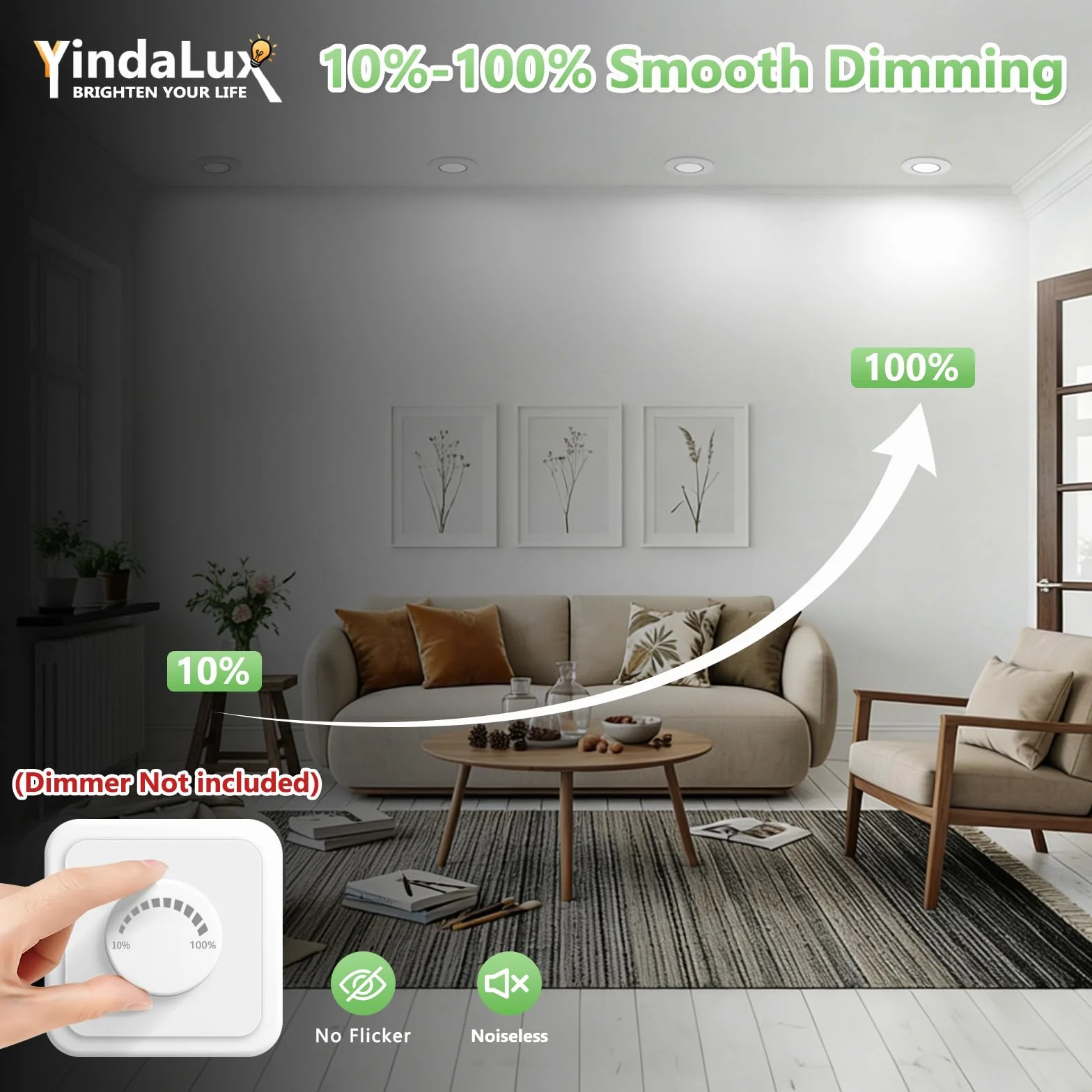 YindaLux LED reflektor do zabudowy 230 V ściemniany IP44 5 W ultra cienki, wymiar cięcia 68-80 mm, 3000 K / 4000 K / 6000 K, kąt nachylenia 45°, reflektor do zabudowy do łazienki salonu biały, zestaw