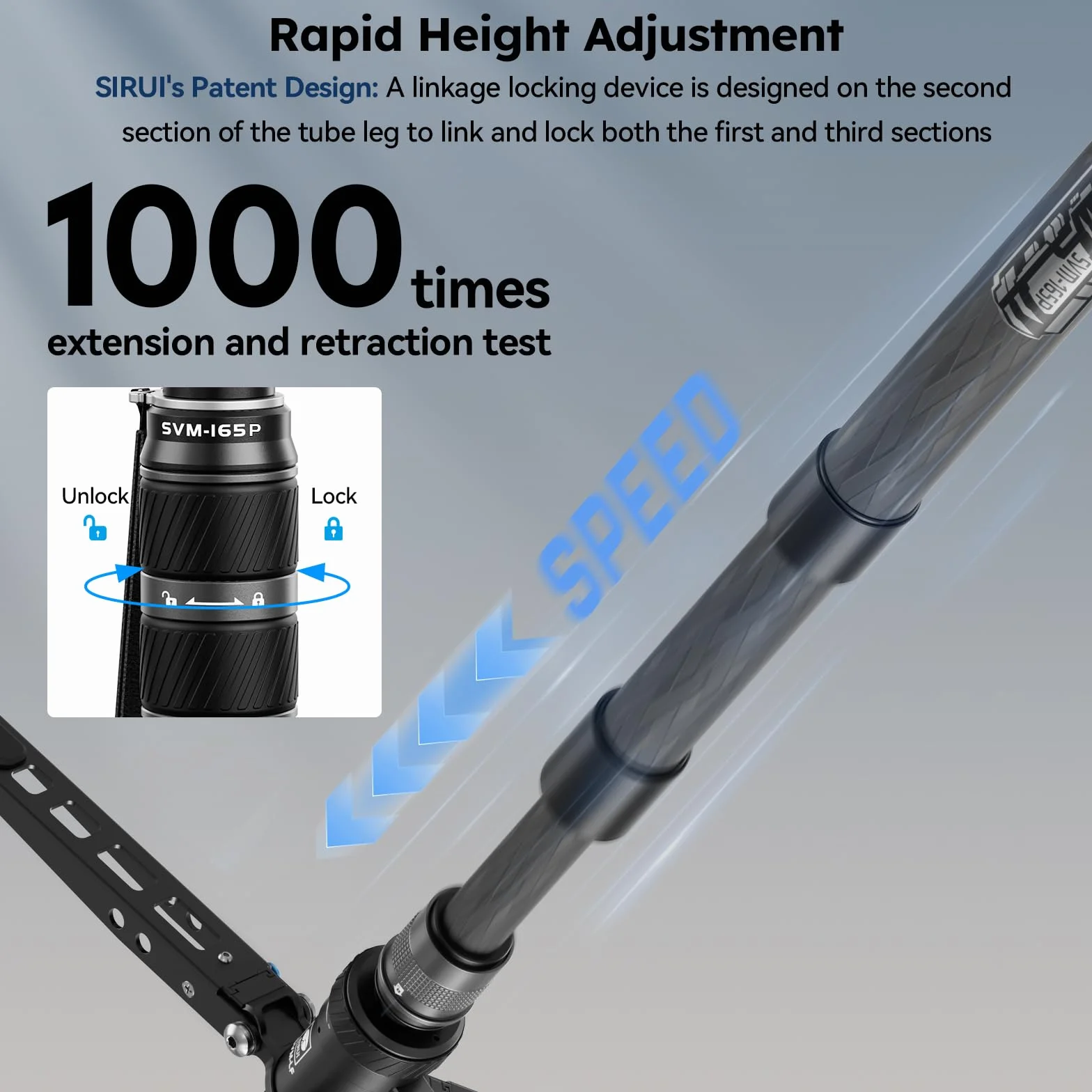 SIRUI Monopod z włókna węglowego 165 cm z pedałem, szybki monopod podróżny
