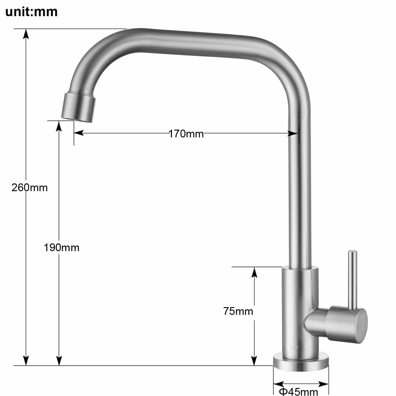 Kran kuchenny z stali nierdzewnej, obracany 360°, dla zimnej wody, zlewozmywakowy, z wężem przyłączeniowym, zdejmowalny bubbler, matowy