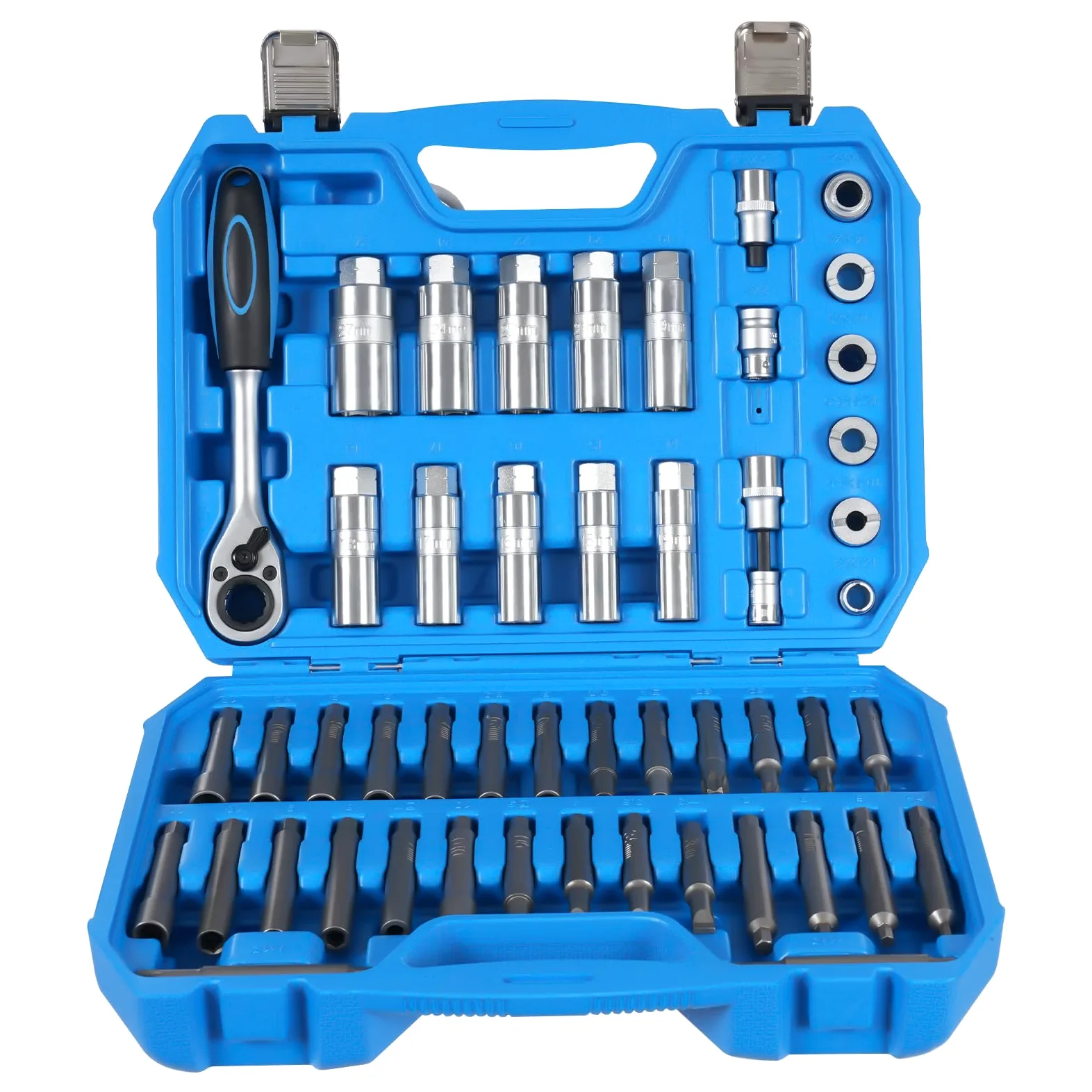 50-częściowy zestaw narzędzi do rozbudowy amortyzatorów uderzeń, narzędzie z mechanizmem zapadkowym, nakrętek, amortyzatorów, amortyzatorów, amortyzatorów, specjalny zestaw narzędzi do wymiany
