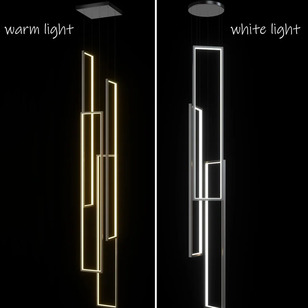 Lampa Wisząca LED Nowoczesna Lampa Wisząca Z Pilotem Zdalnego Sterowania Przyciemniana 100W Regulacją Wysokości Dekoracyjna Żyrandol Do Willi Schodów Salonu Jadalni Sypialni, 3 Świateł