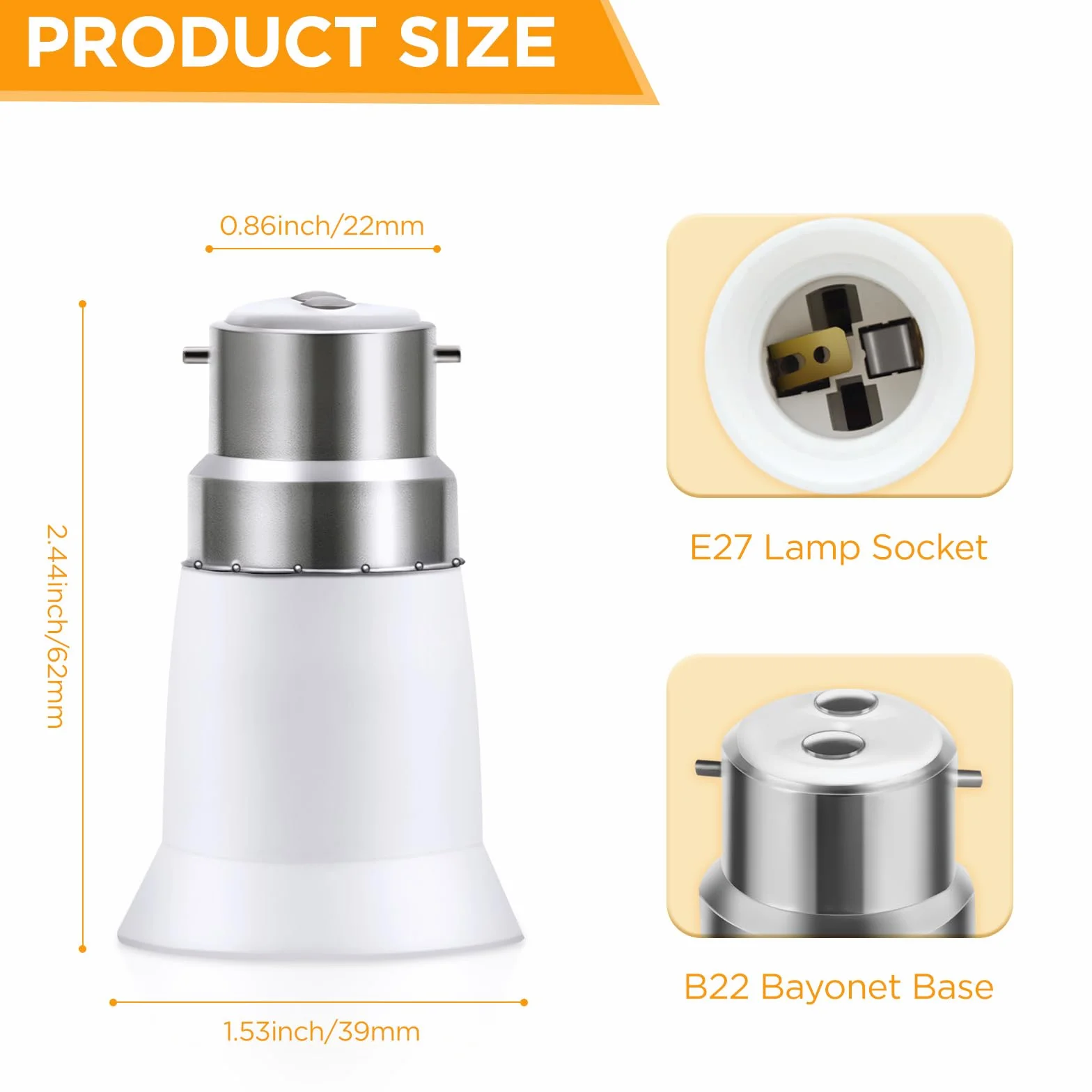 Zestaw 3 sztuk konwertera B22 na E27, adapter podstawy lampy BC na ES, konwerter gniazd do żarówek LED, żarówek żarnikowych i żarówek CFL