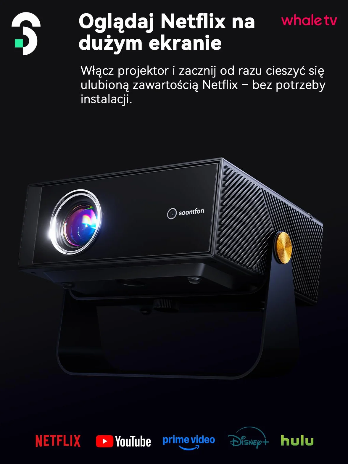 SOOMFON SK3 Projektor WiFi Bluetooth 1080P Natywny przenośny projektor filmowy Automatyczne ustawianie ostrości korekcja zniekształceń