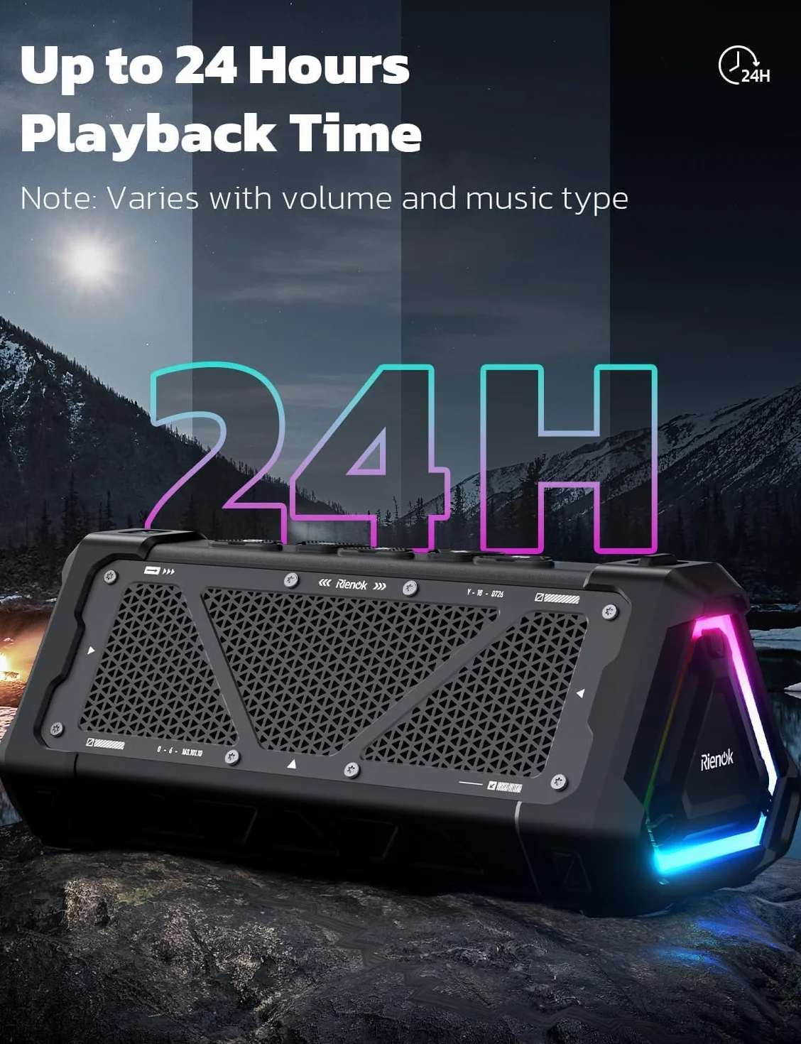 Głośnik Bluetooth 30 W przenośny wodoodporny IPX7 basowy ze światłem LED 24 godziny odtwarzania