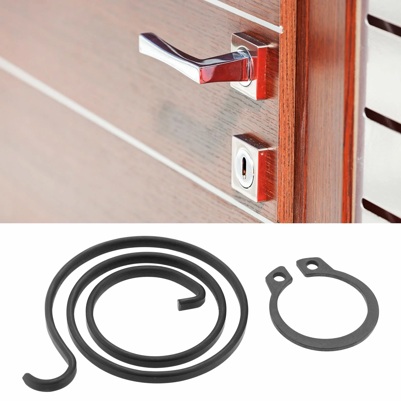 Zestaw naprawczy sprężyn klamek do drzwi, 2,5 cewka obrotowa, grubość 2 mm, średnica 27,5 mm, cewki 1 mm, pierścień zabezpieczający DIY, zestaw klamek do drzwi, czarna powłoka