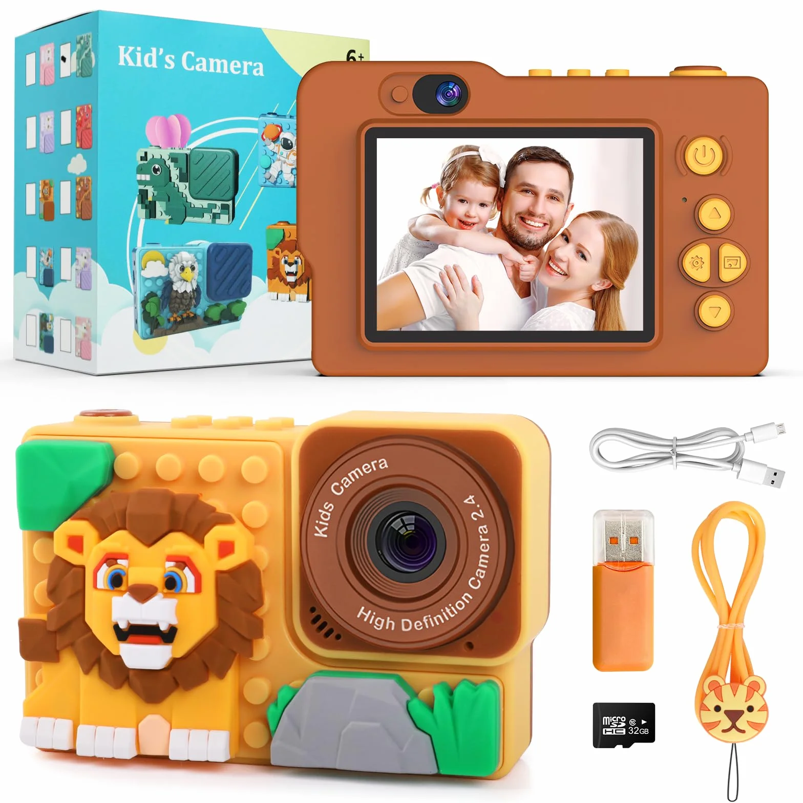 Aparat dla dzieci, natychmiastowy aparat 48 MP, z kartą 32 GB, wyświetlacz 2,4", cyfrowy aparat dla dzieci, 1080p HD, ochrona przed upadkiem, prezent dla chłopców i dziewczynek w wieku 3, 4, 5, 6