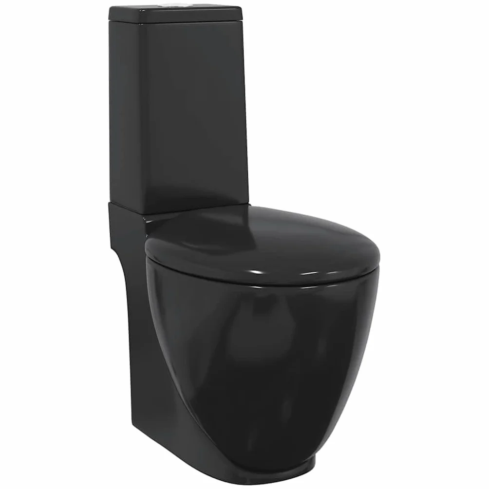 HUAKEHOM Ceramiczna toaleta, łazienka, toaleta, umywalka, poziomy, podwójny odpływ, kolor czarny