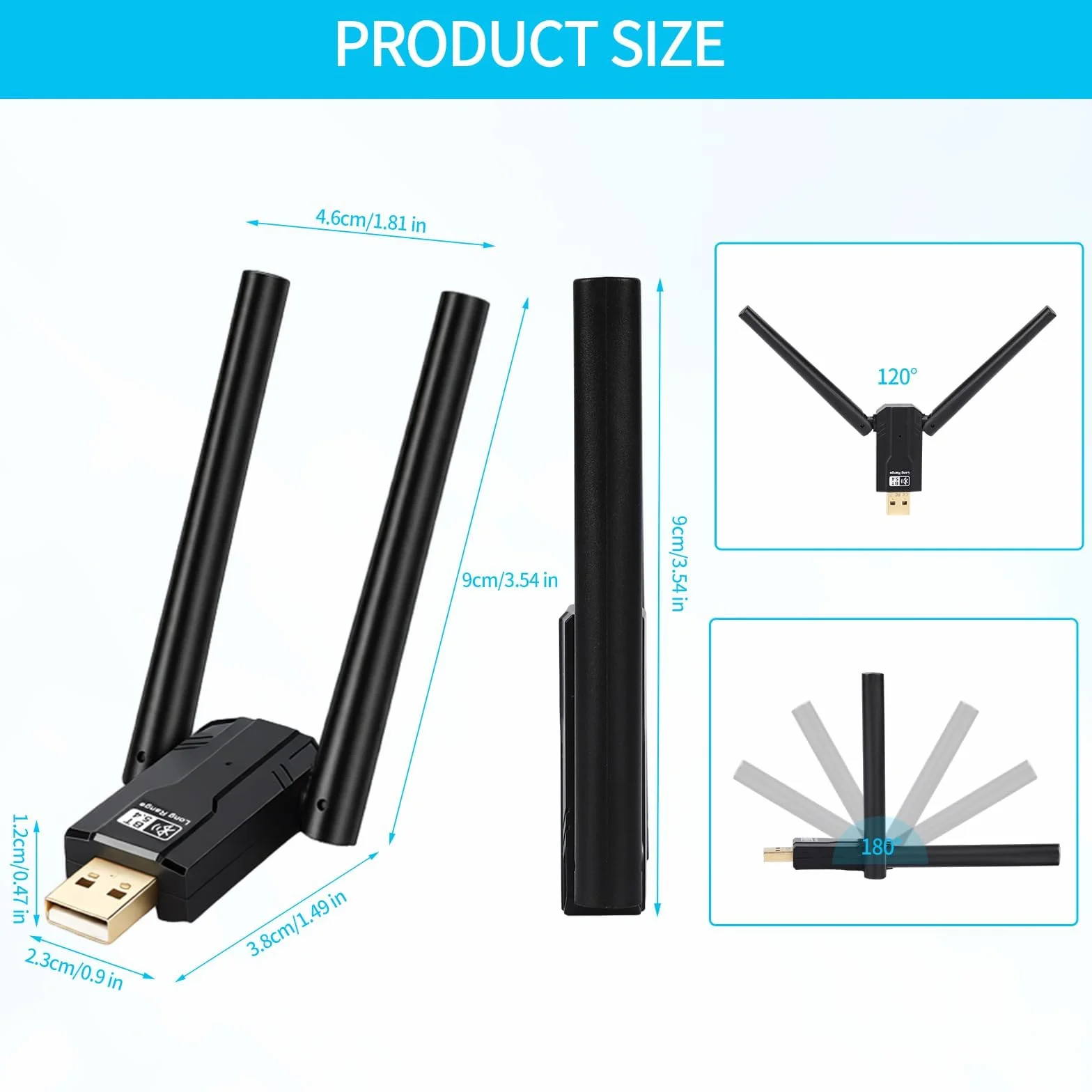 Dongle Bluetooth 5.4, długodystansowy adapter Bluetooth USB 150 m Multi-Directional Bluetooth antena Niska latencja do komputera Laptop Słuchawki Mysz Kontroler Smartfon Tablet Windows 11/10/8.1/7