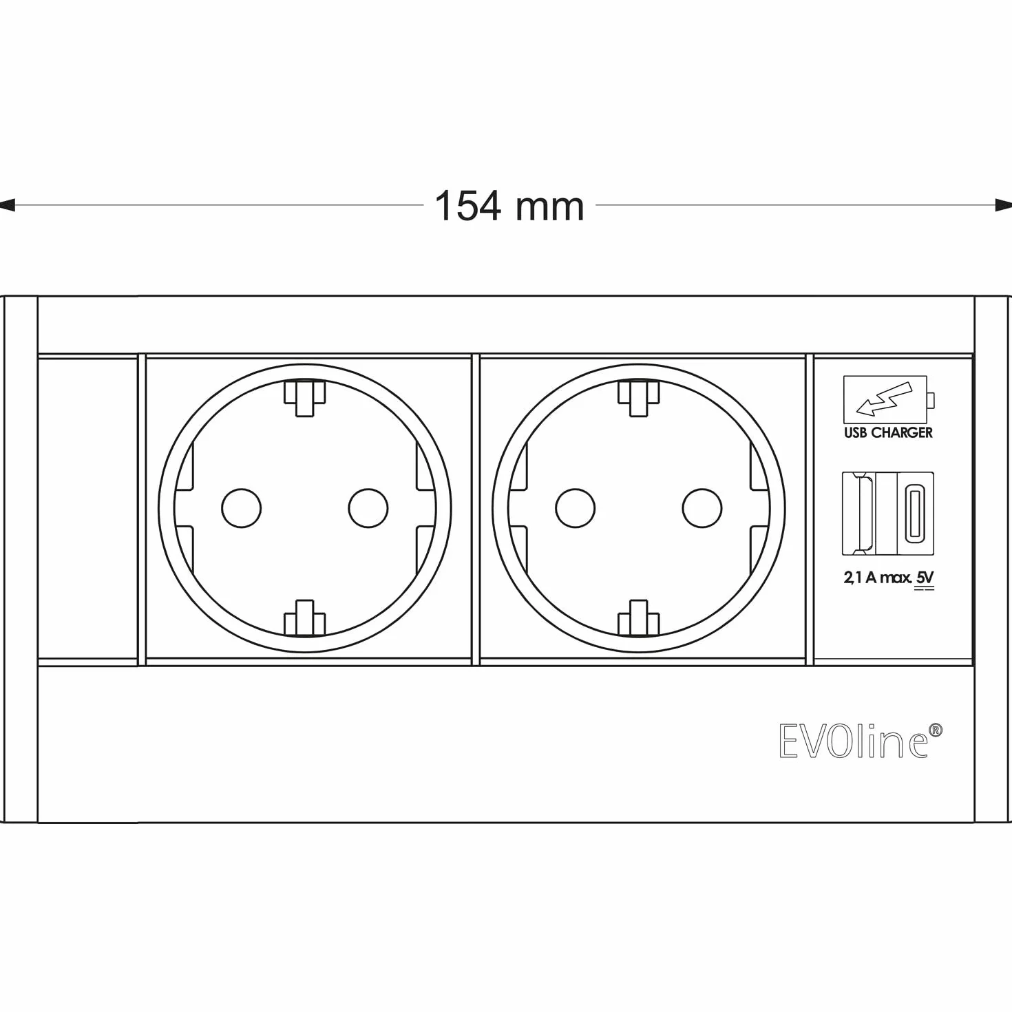 Evoline Gniazdko wtykowe R-Dock do szuflady z prowadnicą kabla Evoline Wing - 2 gniazdko z USB A+C, czarne 230 V