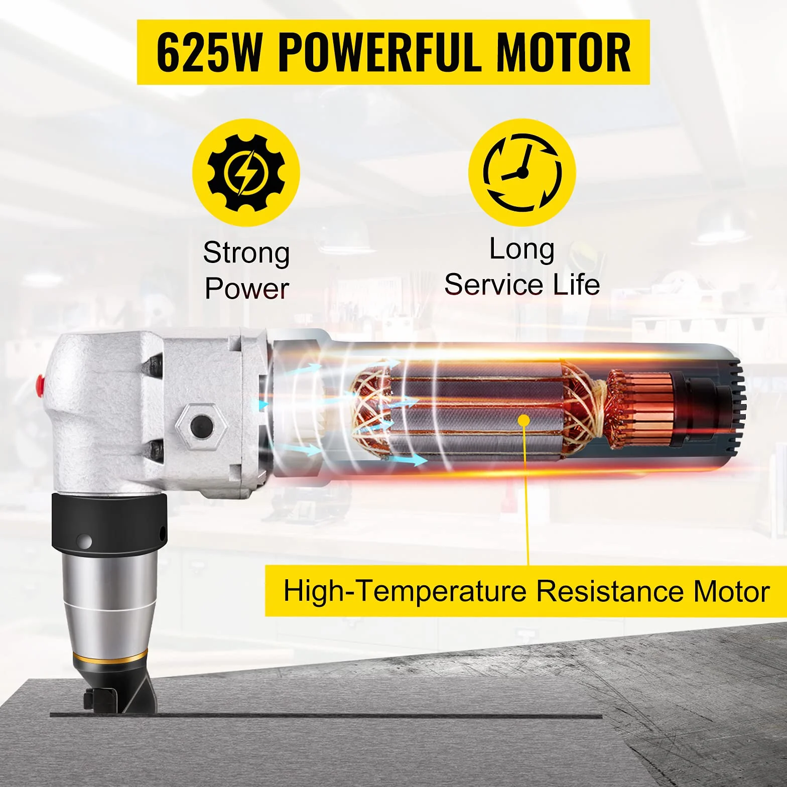 VEVOR Rozdzieracz elektryczny 625W Nożyce do blachy o grubości cięcia 4 mm, profesjonalne narzędzie do cięcia metalu i regulowana głowica tnąca 360° do stali z tworzywa sztucznego miedzi niebieski