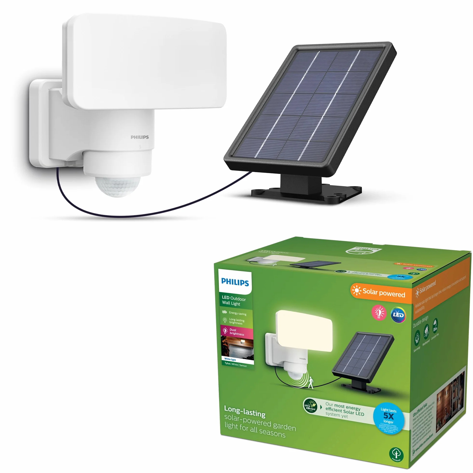 Philips Tylus UltraEfficient Zewnętrzna Lampa Solarna Bezpieczeństwa z Czujnikiem, 3000K, 1000/50lm, Biała