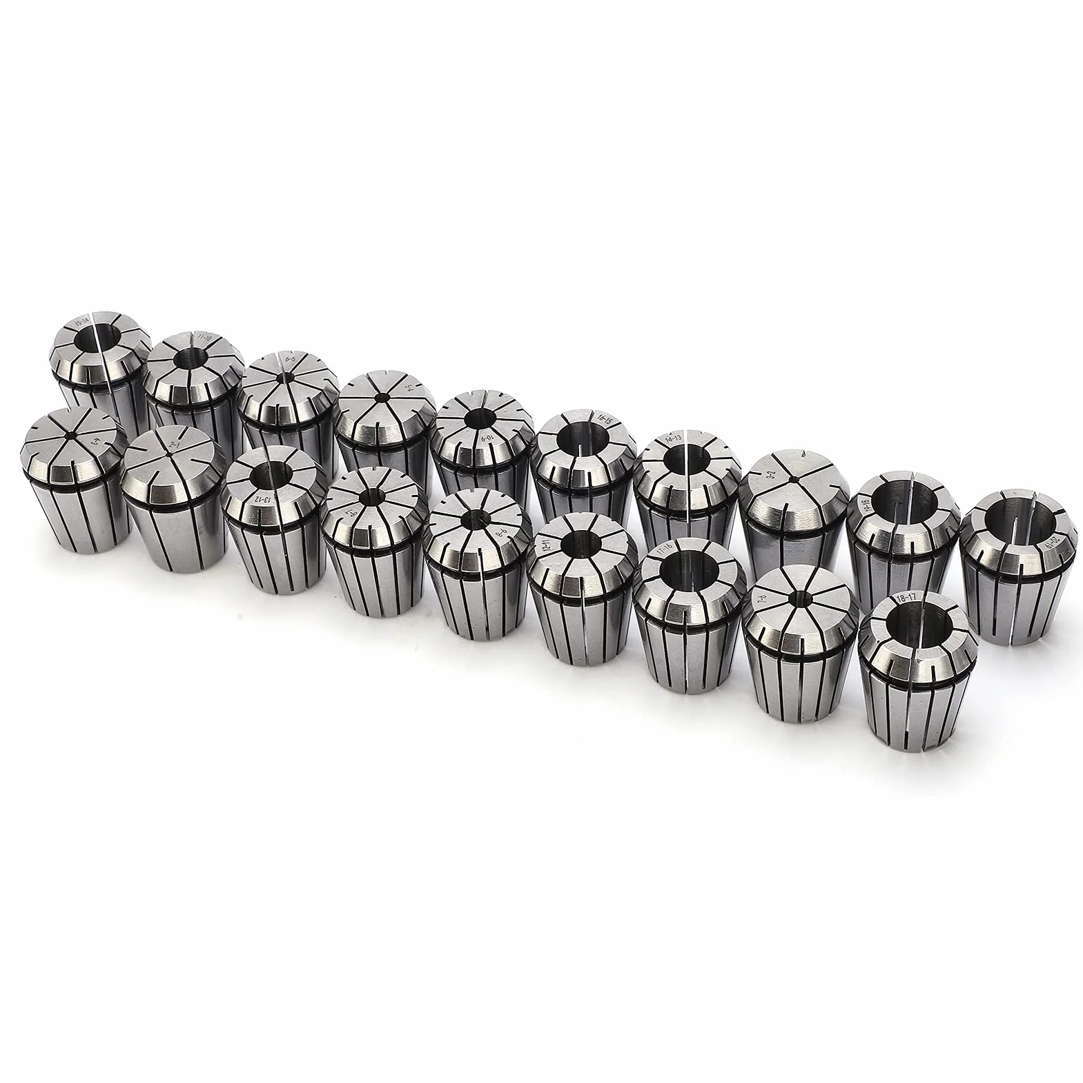 Hyuduo Zestaw Tulei Zaciskowych ER32 19 Sztuk Wysokiej Jakości Zestaw Tulei Zaciskowych ze Stali Węglowej 1065 Zakres 2mm-20mm Tolerancja 0,015mm dla Grawerki Frezowanie Gwintowanie