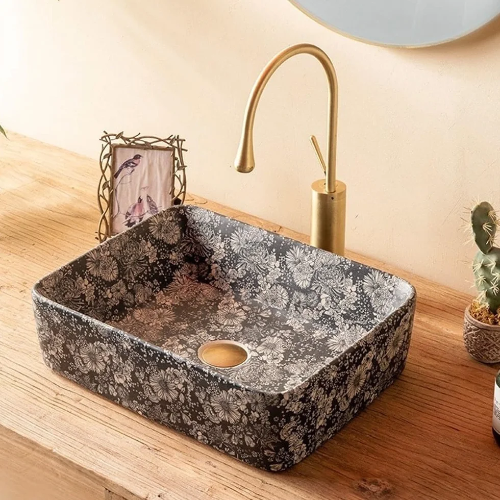 Vessel Vanity Sink kwadratowy blat umywalka do wewnątrz i na zewnątrz artystyczny zlew ceramiczny do łazienki, dziedzińca, hotelu z kranem, zestaw odpływowy nowoczesny blat