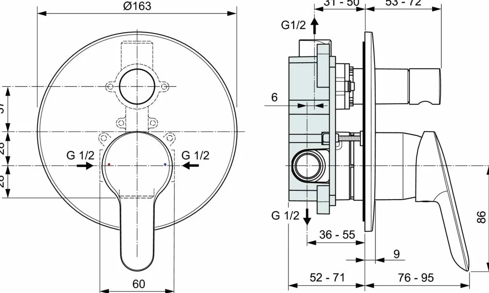 Ideal Standard Alpha jednouchwytowa bateria podtynkowa, chromowana