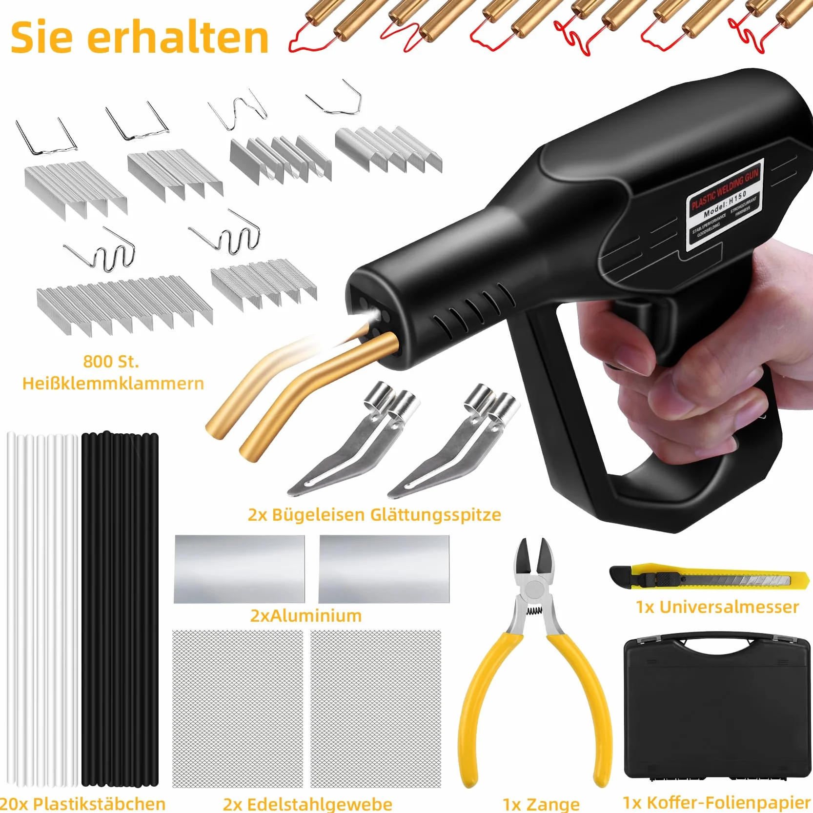 Spawarka do tworzywa sztucznego – 150 W, zestaw naprawczy do tworzywa sztucznego, 821 szt., spawarka do tworzyw sztucznych, spawanie tworzyw sztucznych, spawarka do zderzaka samochodowego/części
