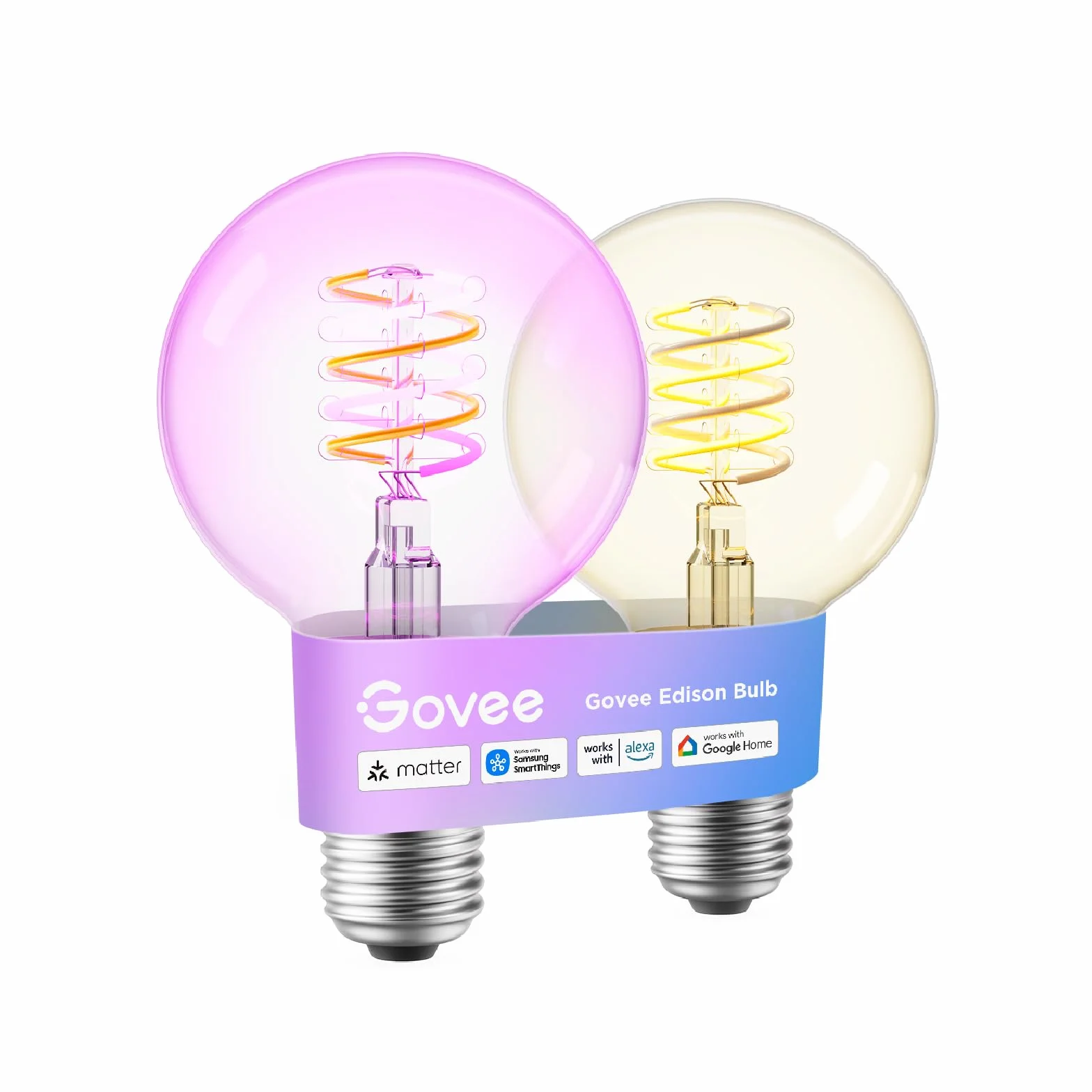 Govee Żarówka Inteligentna Edison E27, Żarówka LED Vintage RGBWW G80, Kompatybilna z Matter, Google Assistant, Możliwość Przyciemniania z Taśmą LED COB, 16 Milionów Kolory DIY, do Restauracji i Salonu