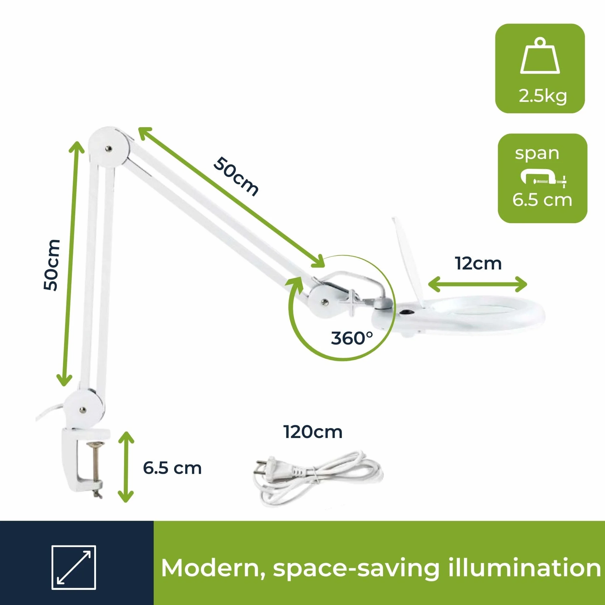 Velleman Lampa LED z lupą i zaciskiem, lupa podświetlana 4 W, 48 LED, powiększenie 2,25x, soczewka 5 dioptrii 120 mm, światło dzienne 6400 K, do czytania, hobby, beauty i precyzji