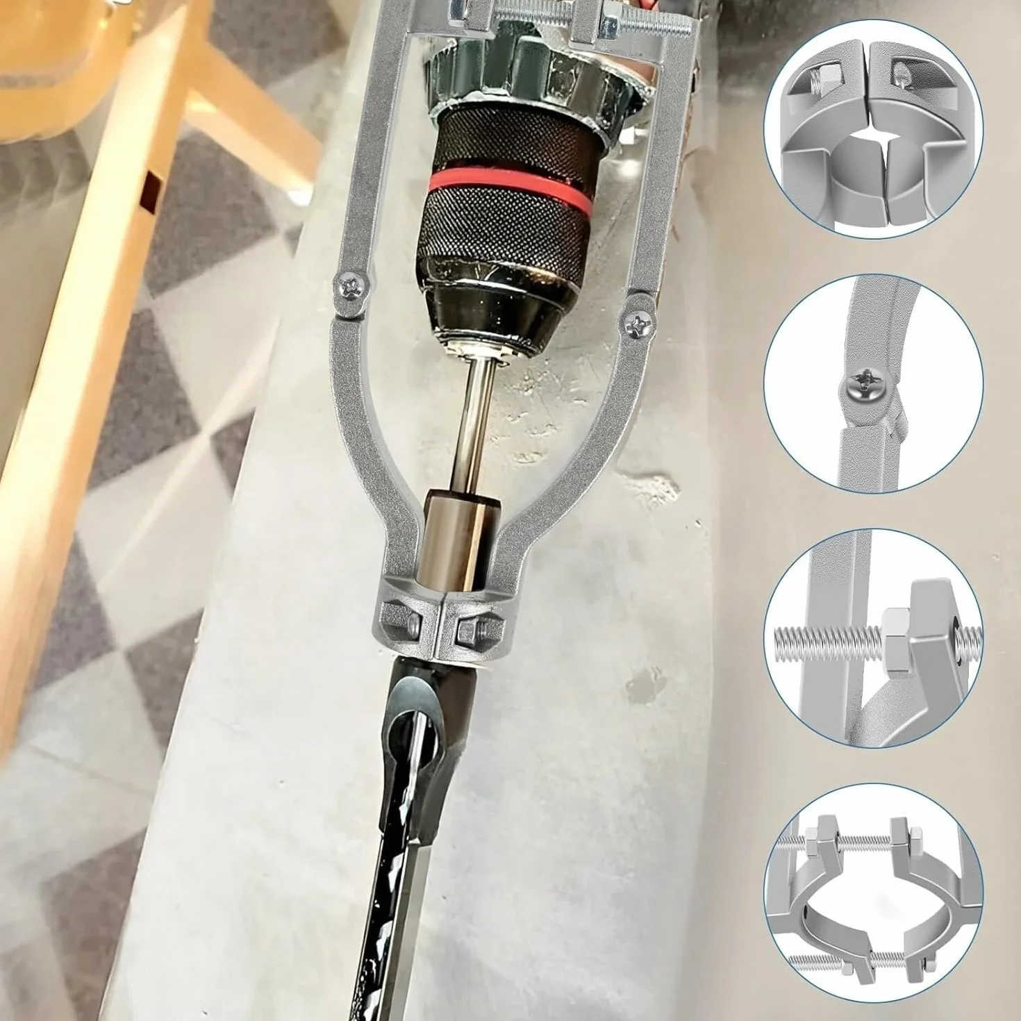 VIDOO Adapter do Otworów Kwadratowych + 4 Wsporniki Mocujące Zestaw Dłut do Mortisingu Akcesorium dla Wierteł Czopowych