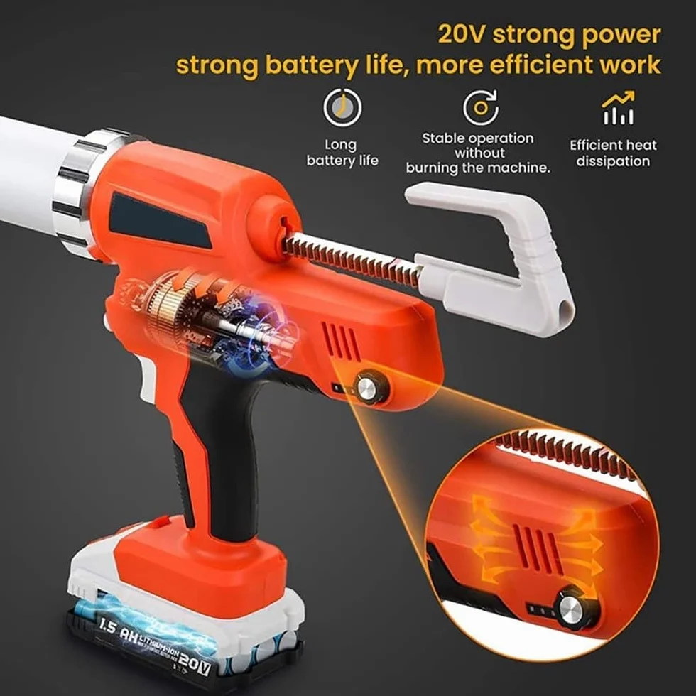 Bezprzewodowy pistolet uszczelniający, pistolet uszczelniający zasilany baterią 20 V do kartridży 295-567 ml i opakowań do kiełbas, łatwy w użyciu pistolet do klejenia uszczelniającego,