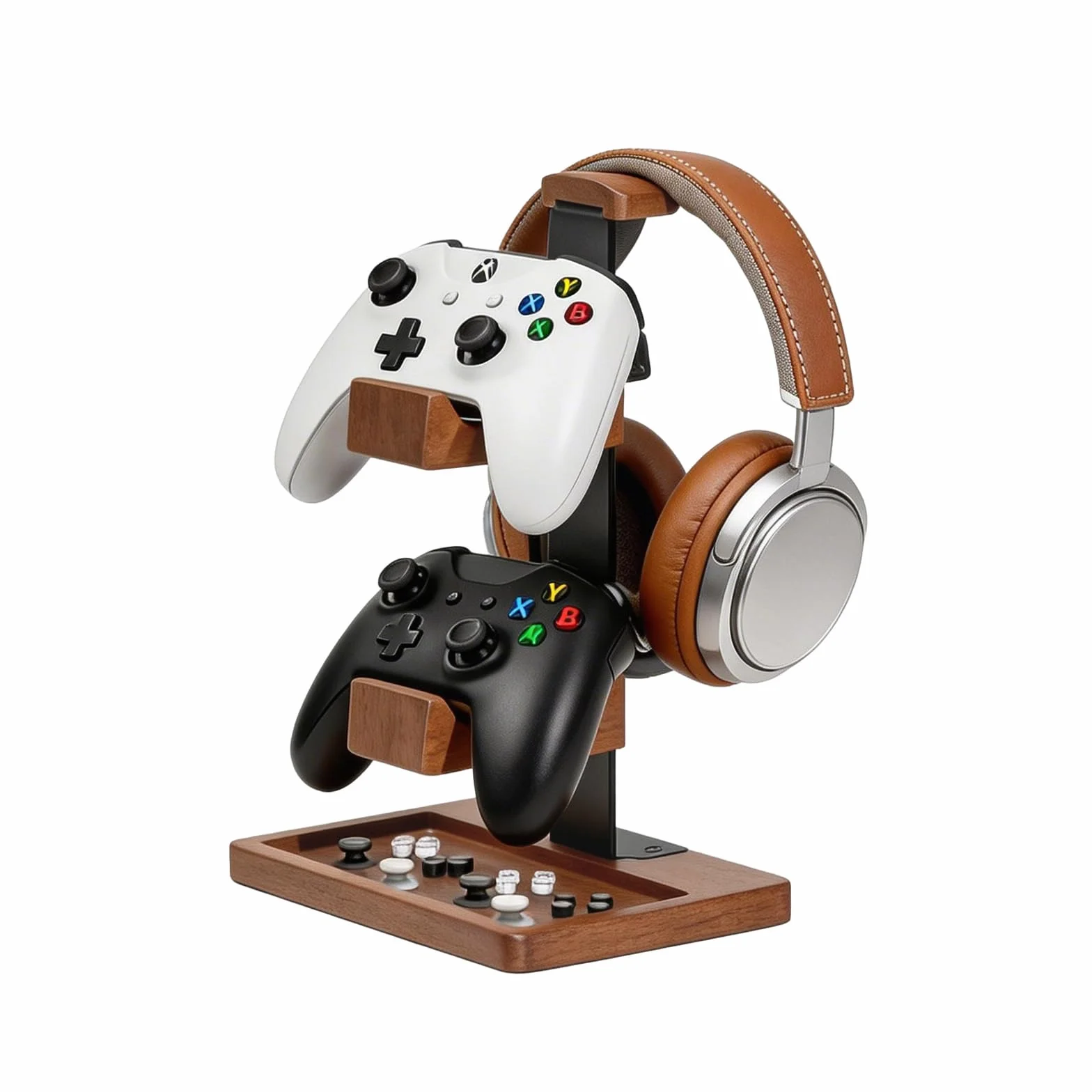 Acidea Uchwyt na kontroler z litego drewna stojak na słuchawki podwójny organizer do gier Xbox PS4 PS5