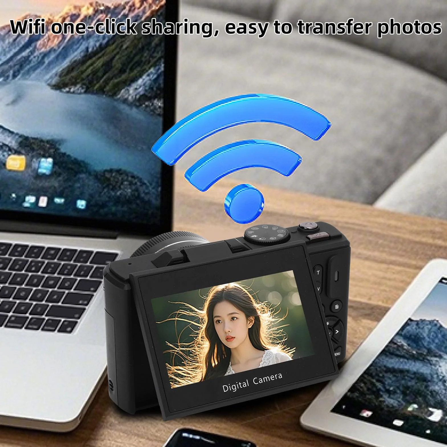 Aparat Cyfrowy, 5K 75MP Autofocus Wi -Fi Vedio Camera do Fotografii, z Ekranem Klapki 3 Cali 180 °, 18x Cyfrowy Zoom, Kompaktowy Mały Aparat dla Chłopców Dziewczyn (32GB)