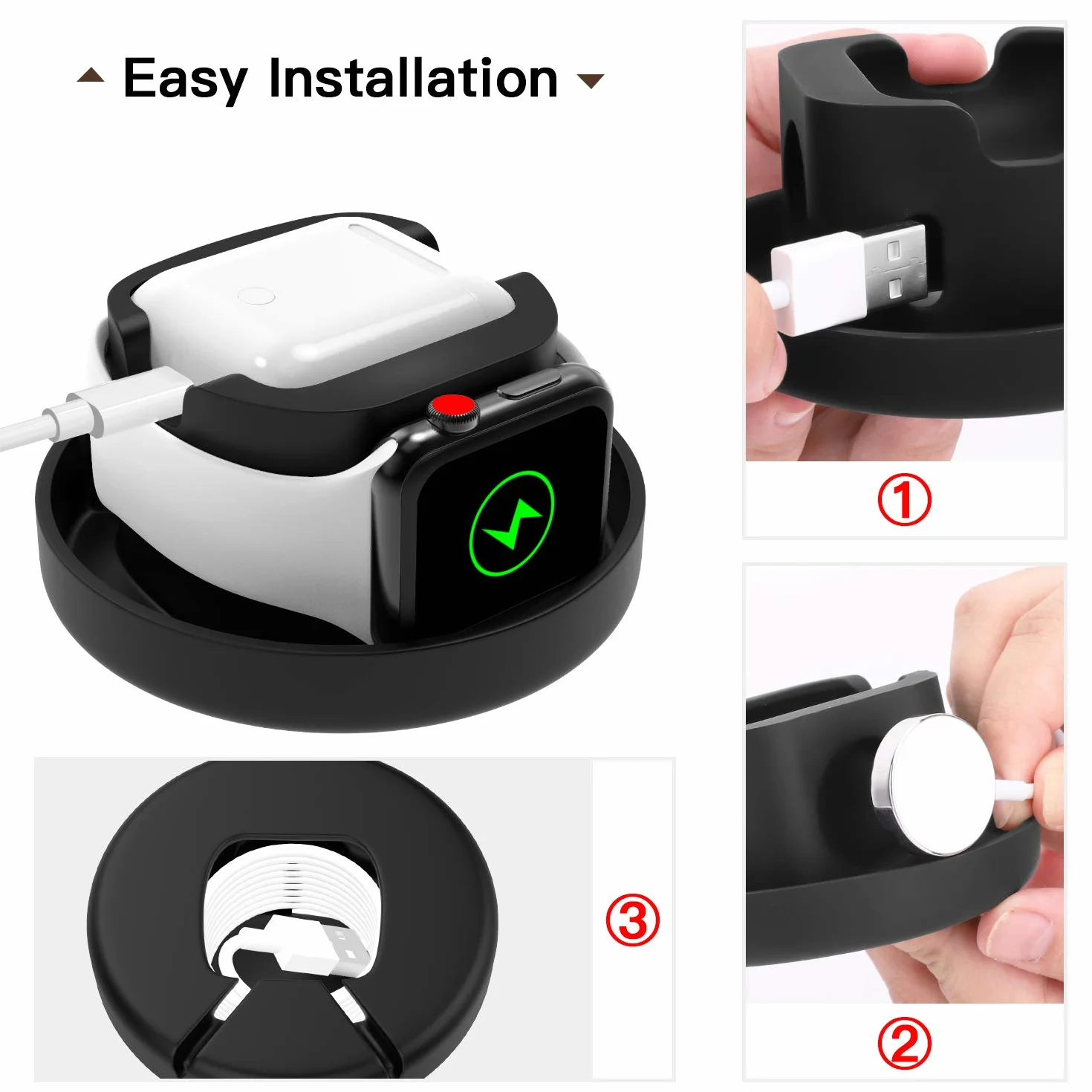 MoKo Storage Box Compatible with Apple Watch Ultra 2/Ultra/SE 2/SE/Series 10/9/8/7/6/5/4/3/2/1, Portable Protective Travel Case for AirPods Pro 2/1/AirPods 3/2/1 Charging Case Holder Dock,SpaceGray
