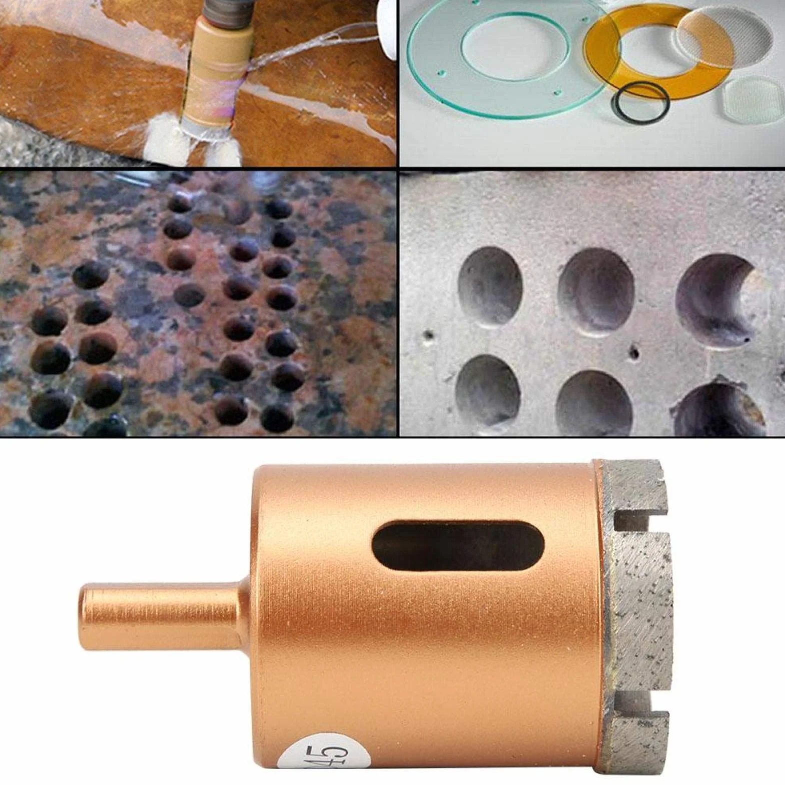 Wiertła diamentowe, trzpień trójkątny 40-60mm otwornice z wydrążonym rdzeniem do wiercenia w płytkach, betonie, cegle, szkle, marmurze i ceramice (45mm)
