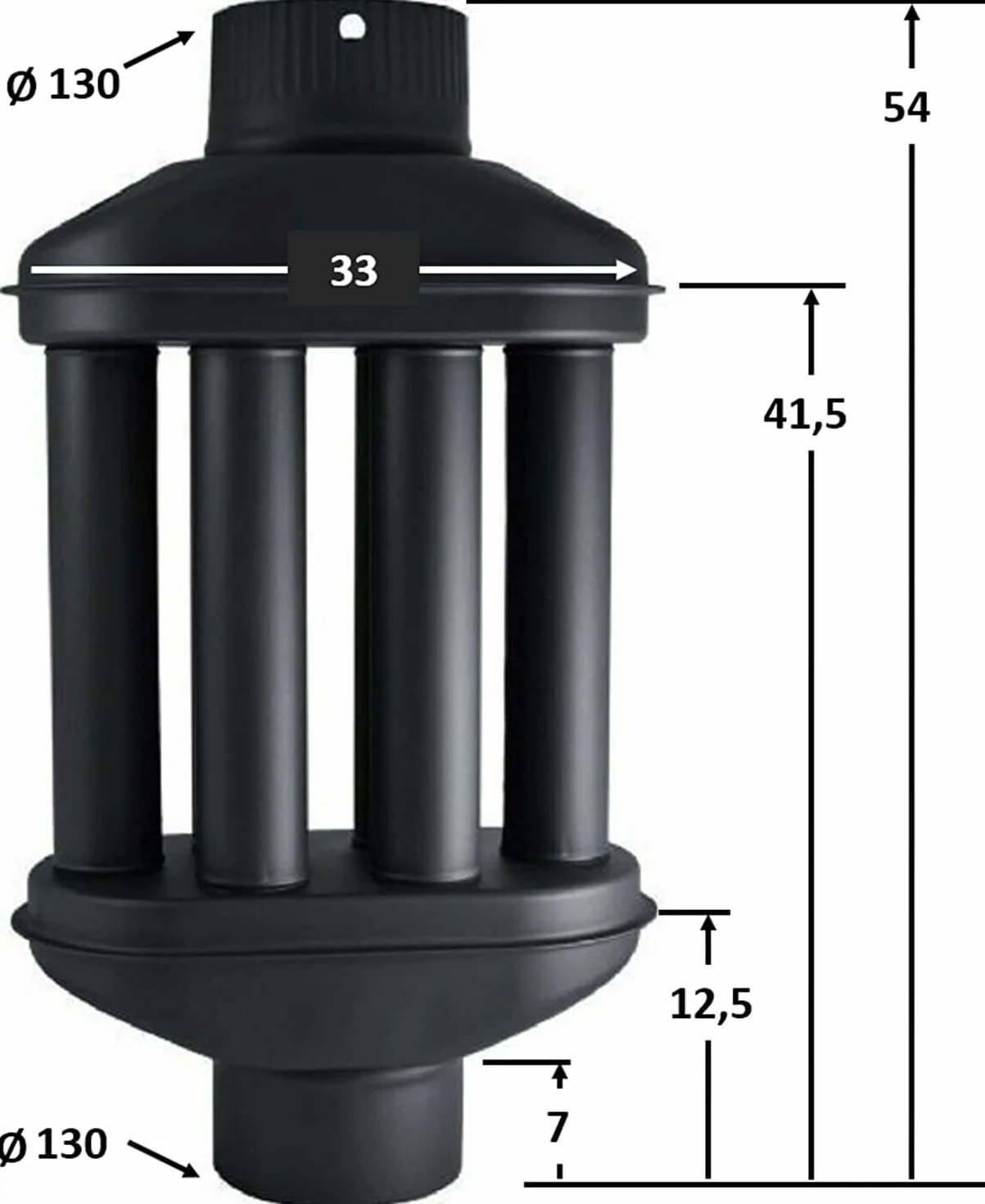 UZMAN Wymiennik Ciepła Spalin 130 mm, Wymiennik Ciepłego Powietrza, 6 Rur, Rura Kominowa, Chłodnica Spalinowa, Piecowa