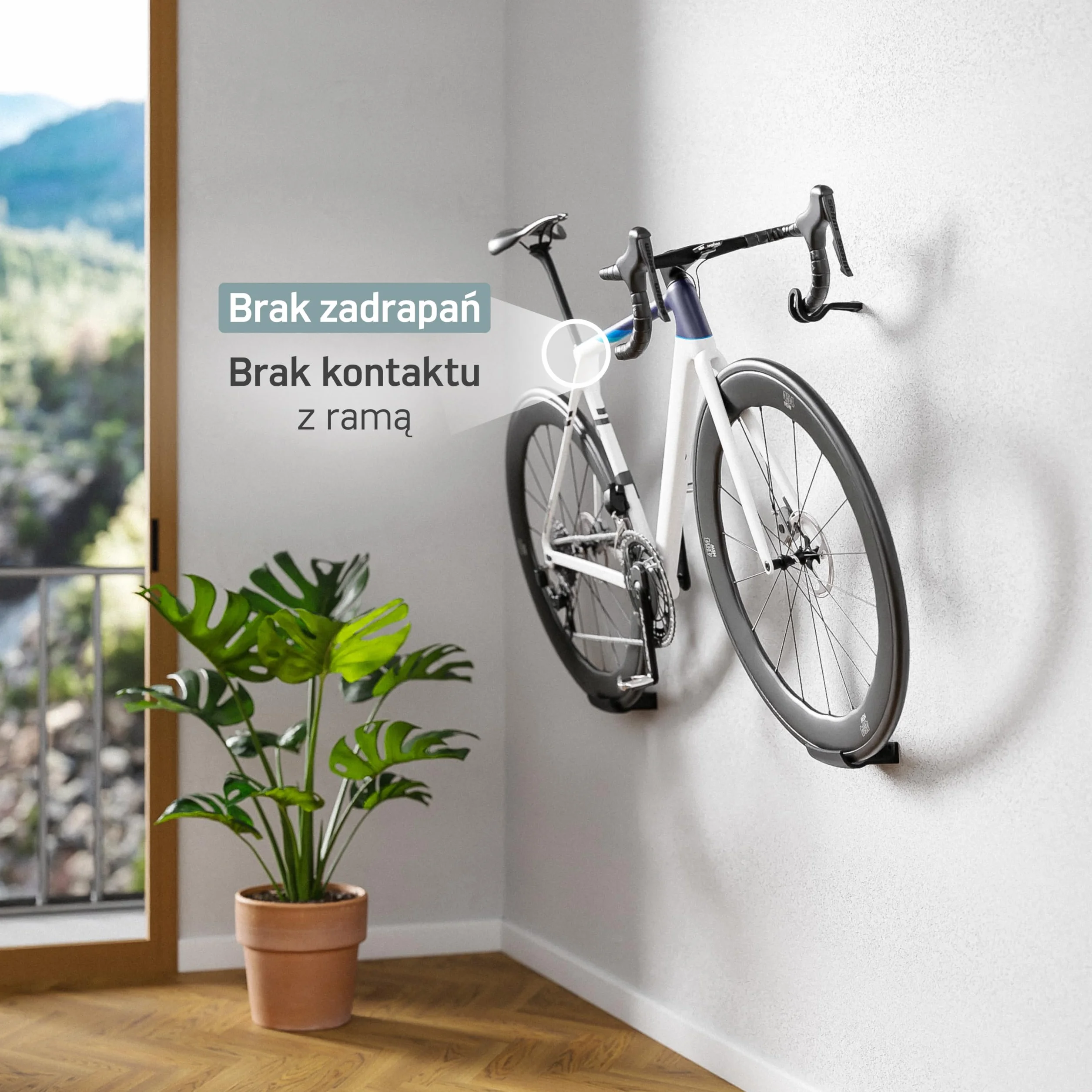 Borgen uchwyt ścienny do roweru - Uchwyt ścienny do roweru szosowego – Nie niszczy ramy i roweru do 18 kg, minimalistyczny - Uchwyt ścienny do roweru szosowego, poziomy