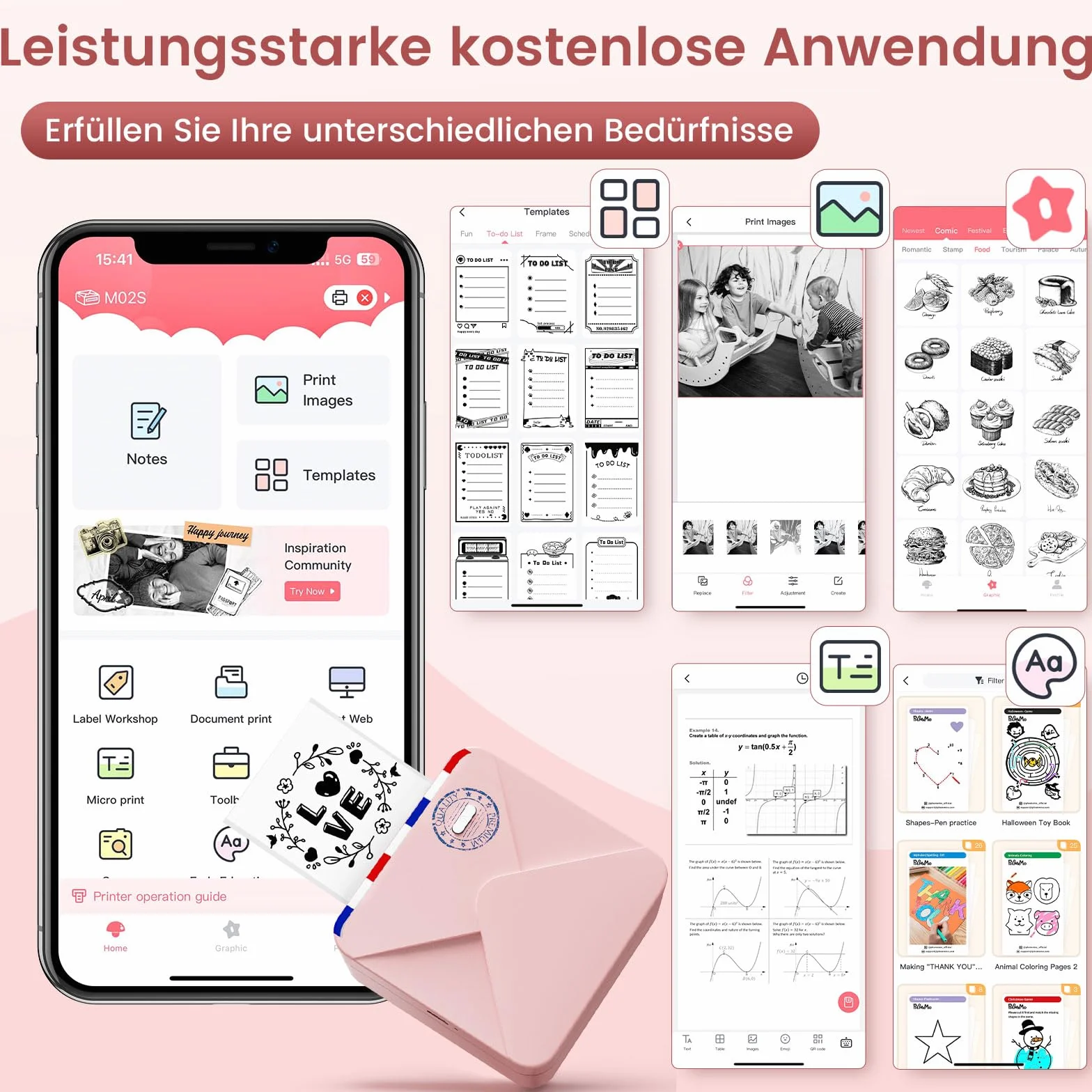 Mini Drukarka Termiczna Bluetooth M02S, Drukarka Fotograficzna do Smartfona, Kieszonkowa