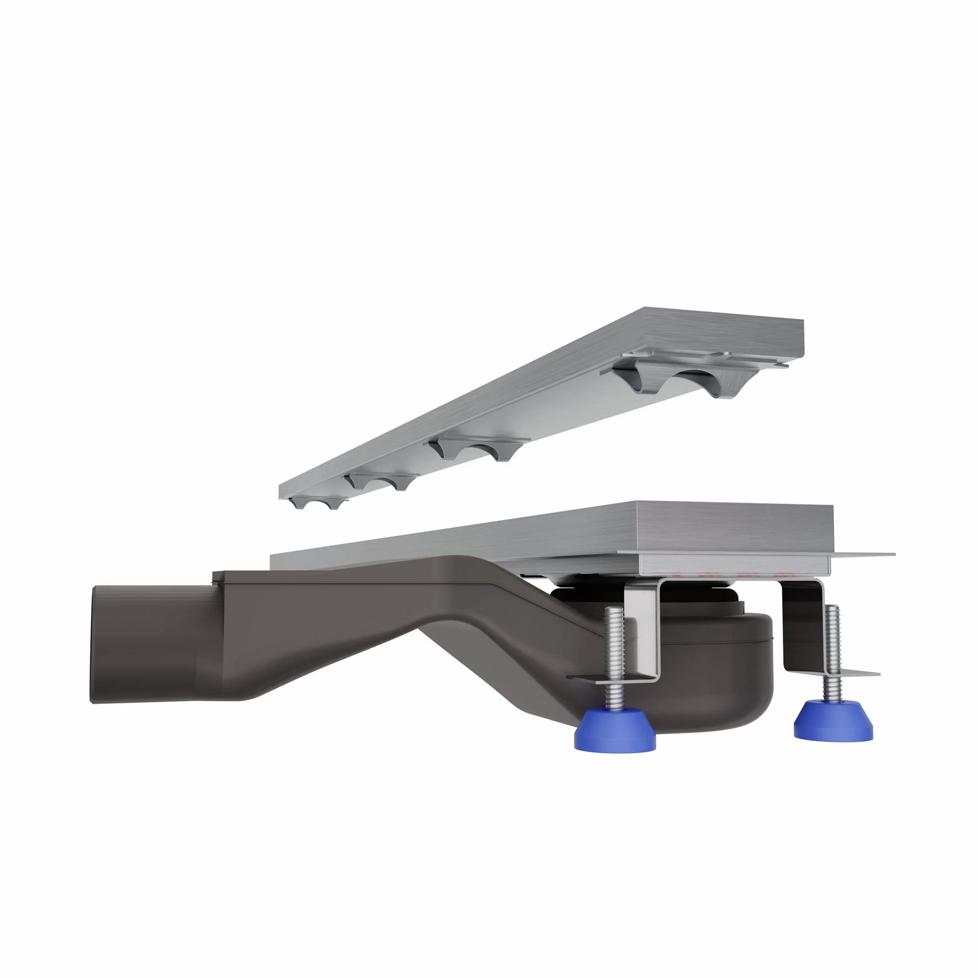Rynna prysznicowa ze stali nierdzewnej Nordona® Complete Basic Extra płaska z sitkiem na włosy | odpływ z boku | długość: 70 cm | w zestawie wgłębienie z płytkami, syfon niskoprofilowy głębokość