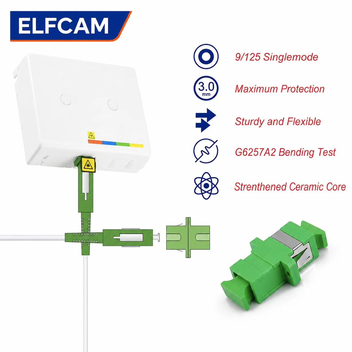Elfcam® Kabel światłowodowy SC/APC do SC/APC 5M Biały