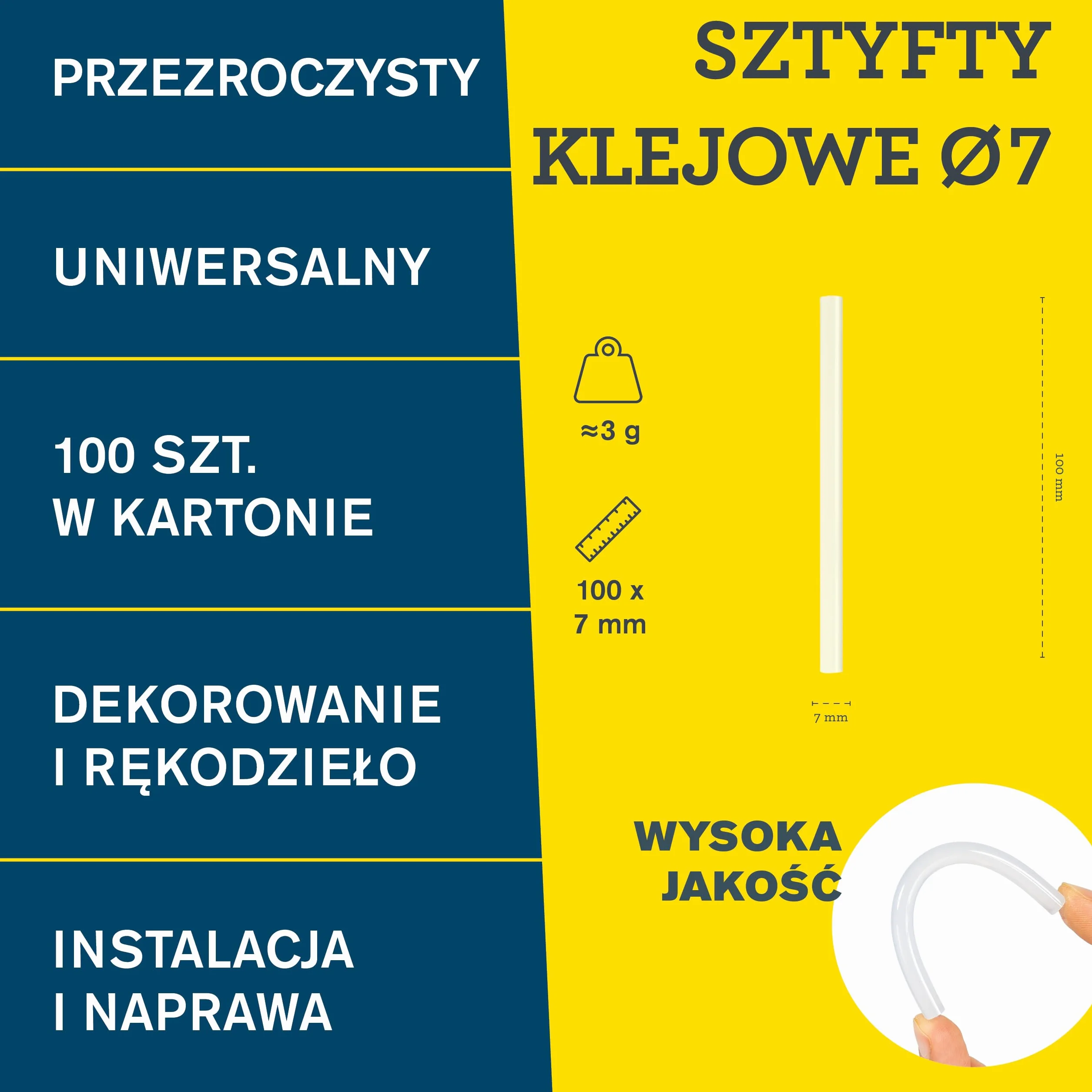 RAPID Sztyfty do Klejenia na Gorąco 7mm - Ø7 x 100mm, Przezroczysty Klej do Pistoletu do Prac Artystycznych, Rzemieślniczych i Drobnych Napraw, 100 szt., Bez rozpuszczalników, Opak. 380g,Bez Pistoletu