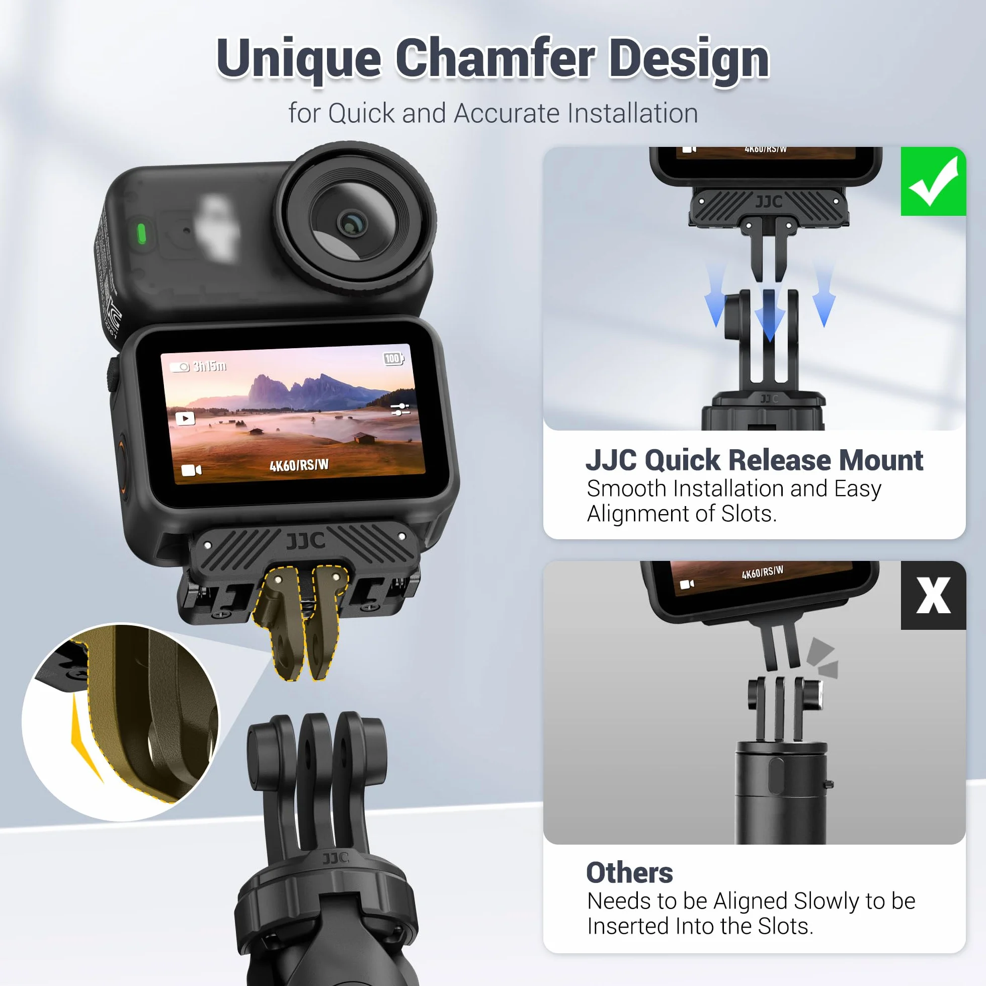 JJC Osmo Nano magnetyczny adapter szybkiego uwalniania do akcesoriów DJI Osmo Action 6 Nano, magnes dwukierunkowy, zastępuje uchwyt szybkiego zwalniania OEM, składane pazury i otwór na śrubę 1/4"-20