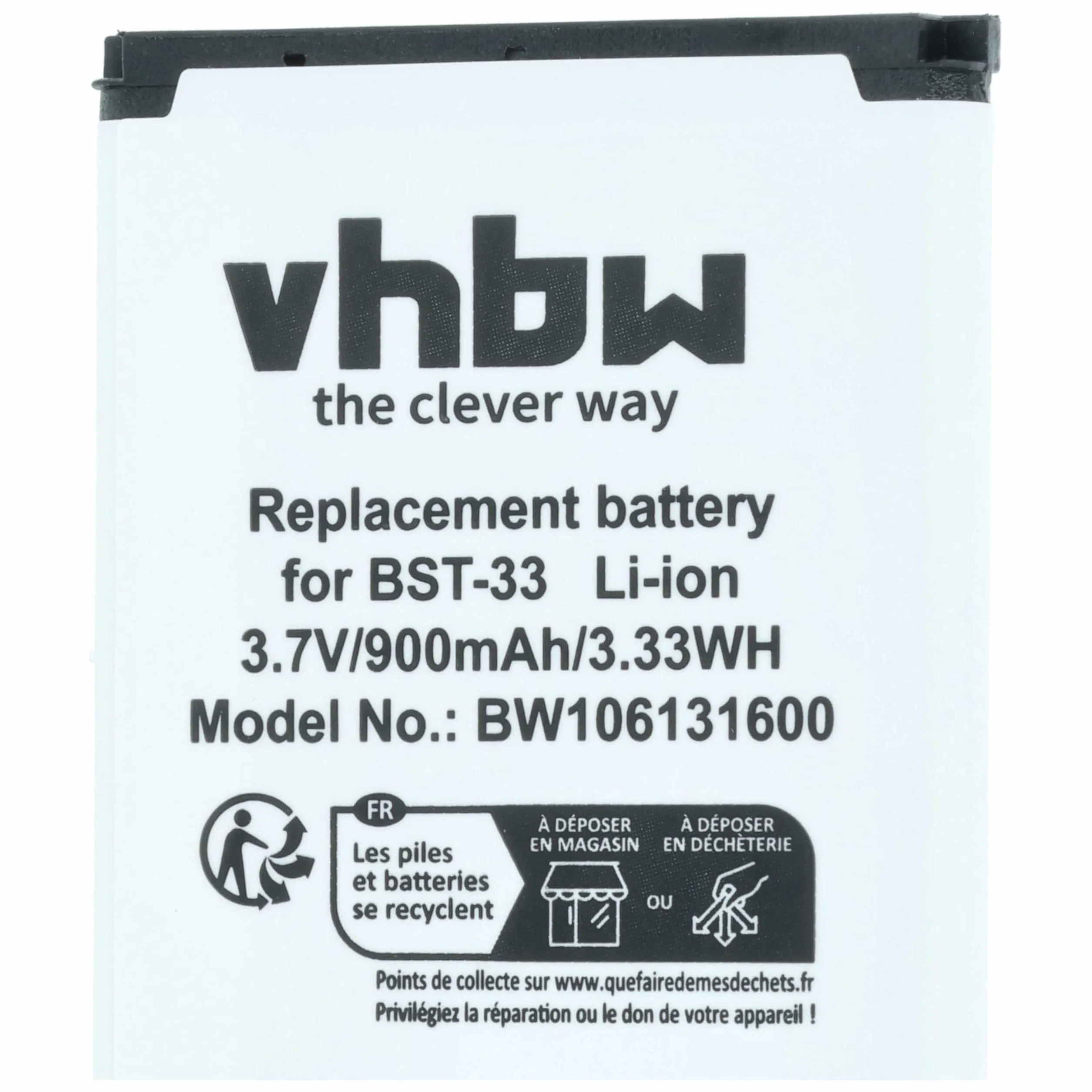 Bateria vhbw kompatybilna z Sony Ericsson Z530i, Z610i, Z800, Z800i, zamiennik smartfonu Xperia Pureness do BST-33 (Li-Ion, 900mAh, 3,7 V)