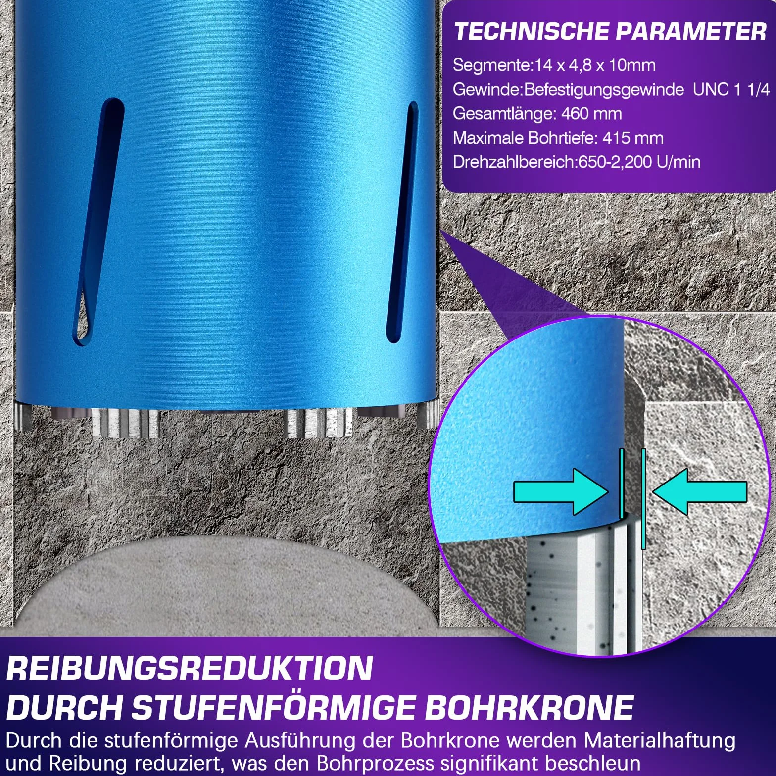 M22 koronka wiertnicza na mokro i na sucho, dł. 200 mm Ø 132 mm, z adapterem SDS Max, segment 10 mm, turbo, diamentowa koronka wiertnicza do puszek do wiertarek rdzeniowych do betonu zbrojonego, muru