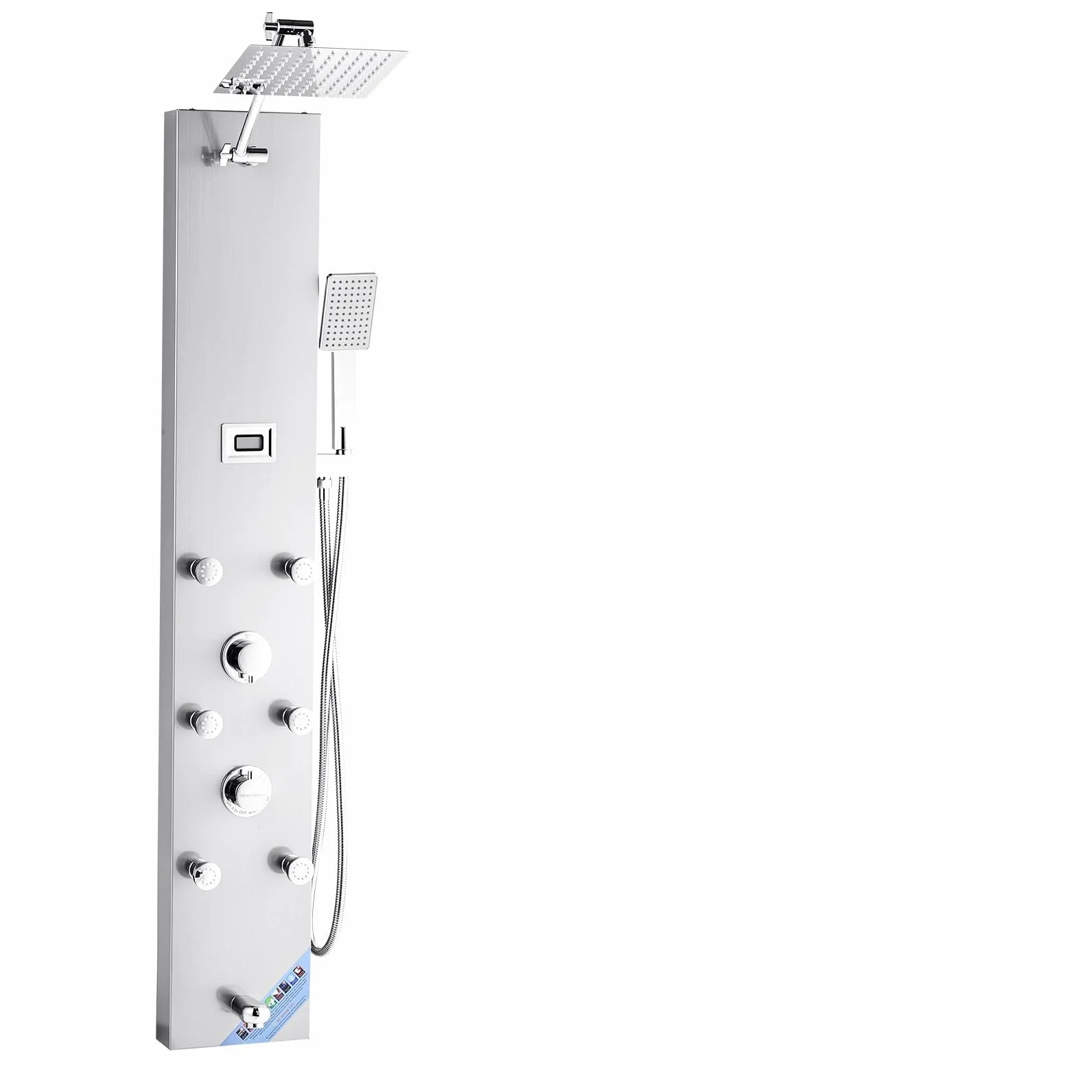 VEVOR Panel prysznicowy z systemem wieżowym z głowicą deszczową, LED, kolumna prysznicowa ze szczotkowanej stali nierdzewnej 1240 mm 4 funkcje, z 6 dyszami korpusu, prysznicem i wylewką do wanny