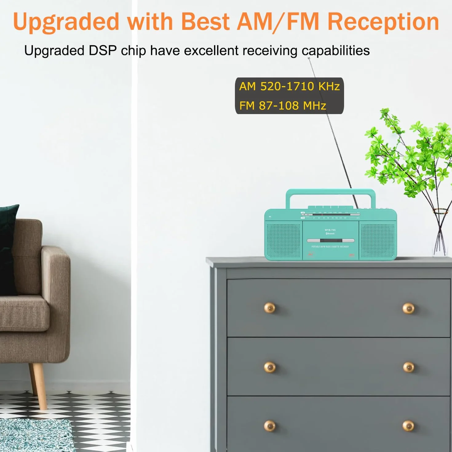 WISCENT Odtwarzacz kasetowy USB Bluetooth AM/FM Radio stereo, konwerter na MP3, głośniki 3", przenośny