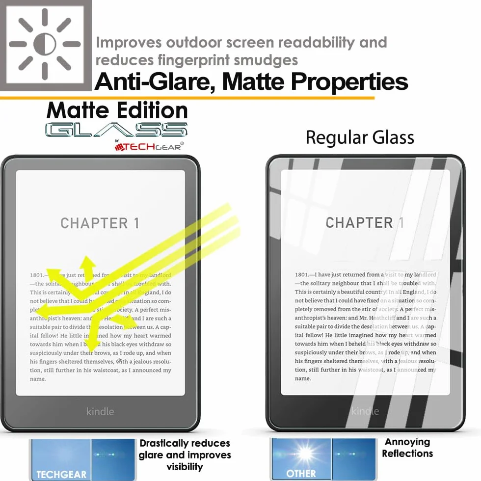TECHGEAR Matowy szklany ekran do 17.8 cm Amazon Kindle Paperwhite/Signature/Kids/Kindle Colorsoft (2024 / 12. generacji) [antyodblaskowy] [matowy] ochraniacz ekranu ze szkła hartowanego [9H] [odporny