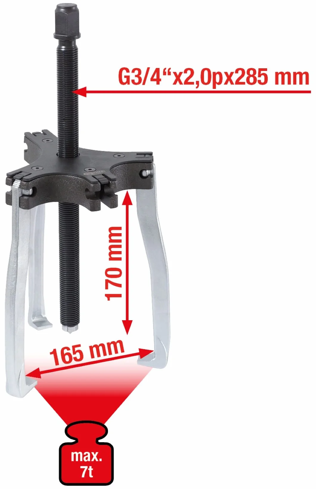 KS Tools 640.4205 Uniwersalny ściągacz 2 + 3-ramienny, 165mm, Gr.3, 7t