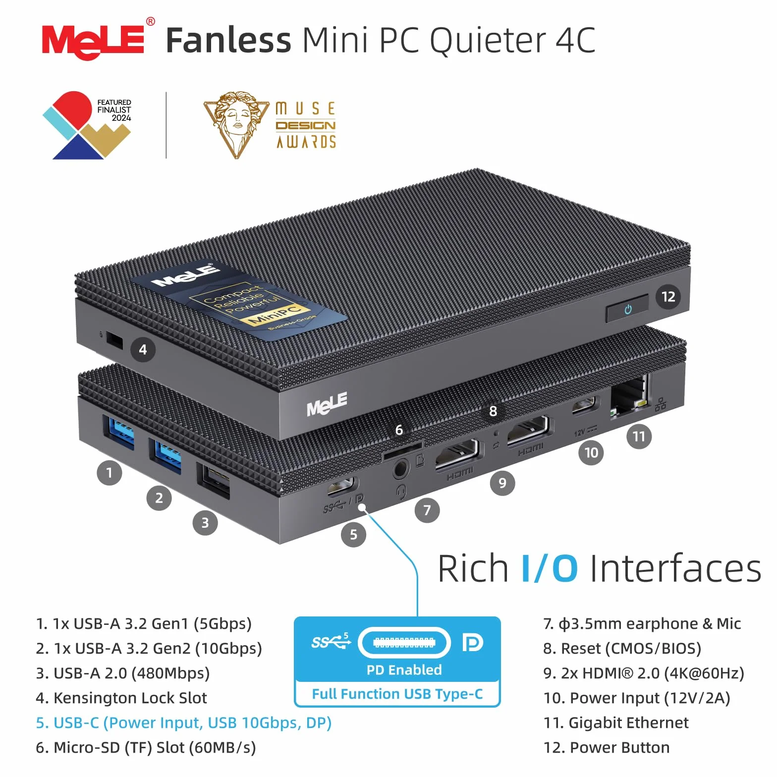 MeLE Quieter 4C N100 Mini PC, 16GB RAM 512GB SSD, Triple 4K Display, Wi-Fi 5, Gigabit LAN