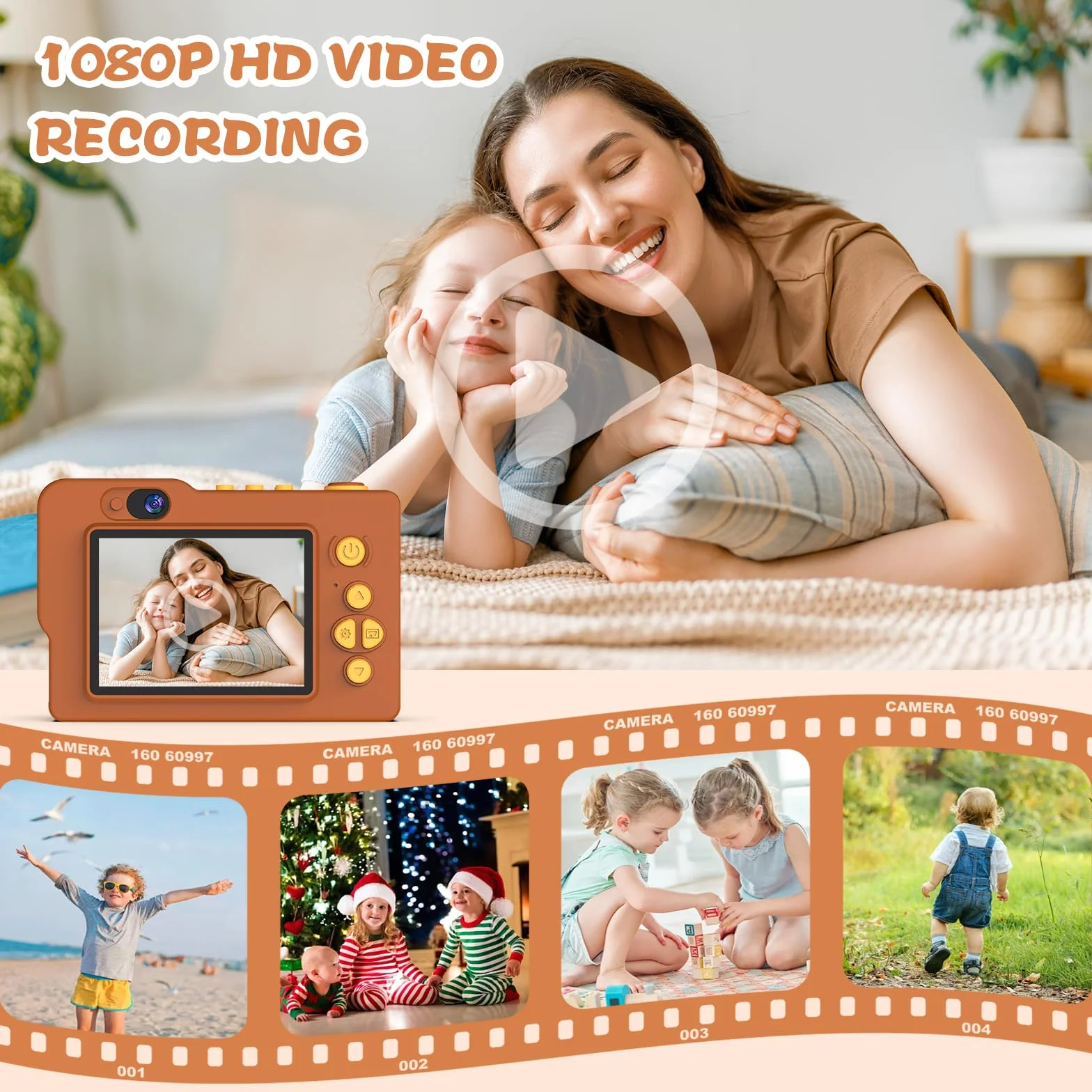 Aparat dla dzieci, natychmiastowy aparat 48 MP, z kartą 32 GB, wyświetlacz 2,4", cyfrowy aparat dla dzieci, 1080p HD, ochrona przed upadkiem, prezent dla chłopców i dziewczynek w wieku 3, 4, 5, 6