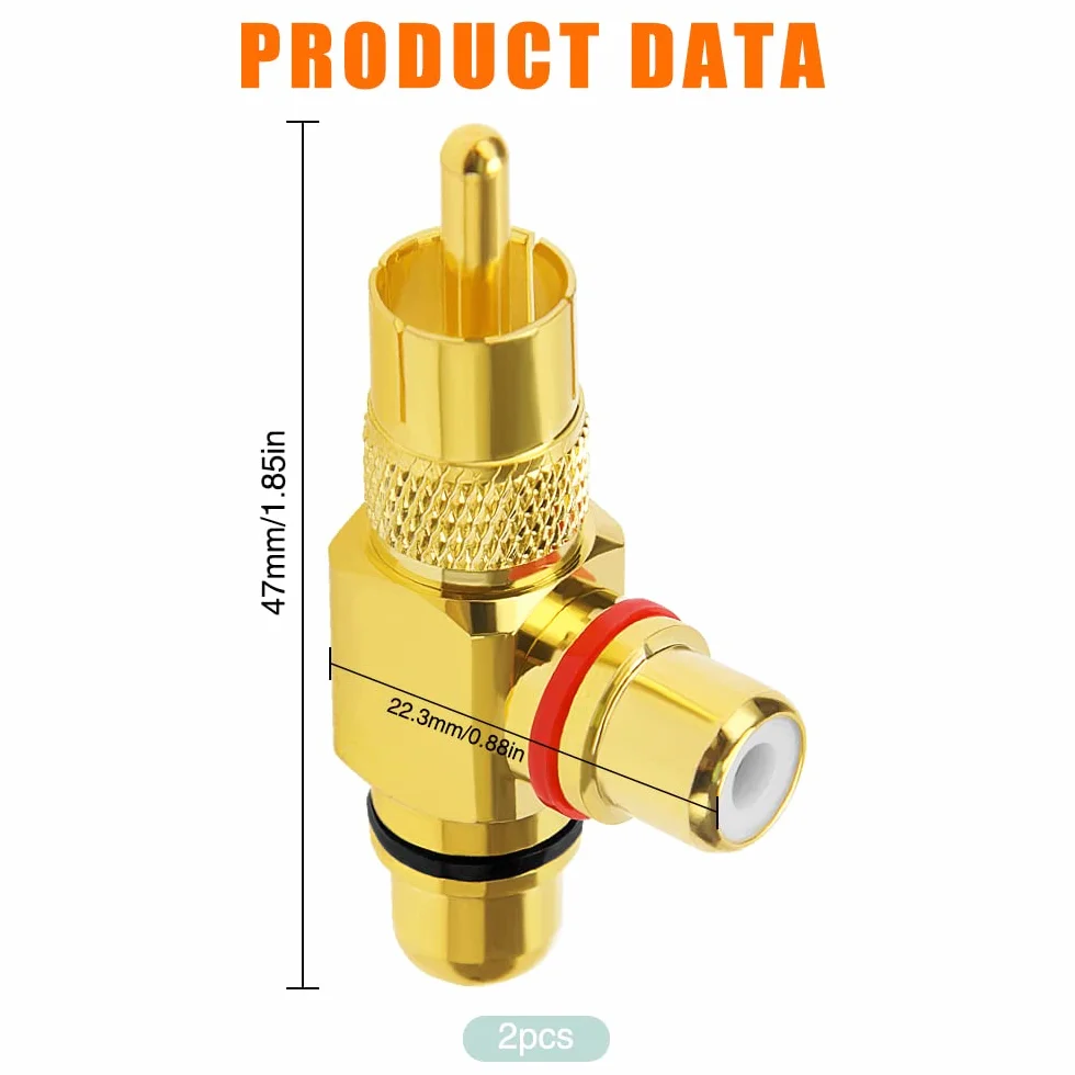 KUOQIY Rozdzielacz RCA Męski na 2 Żeński Adapter 2 Sztuk