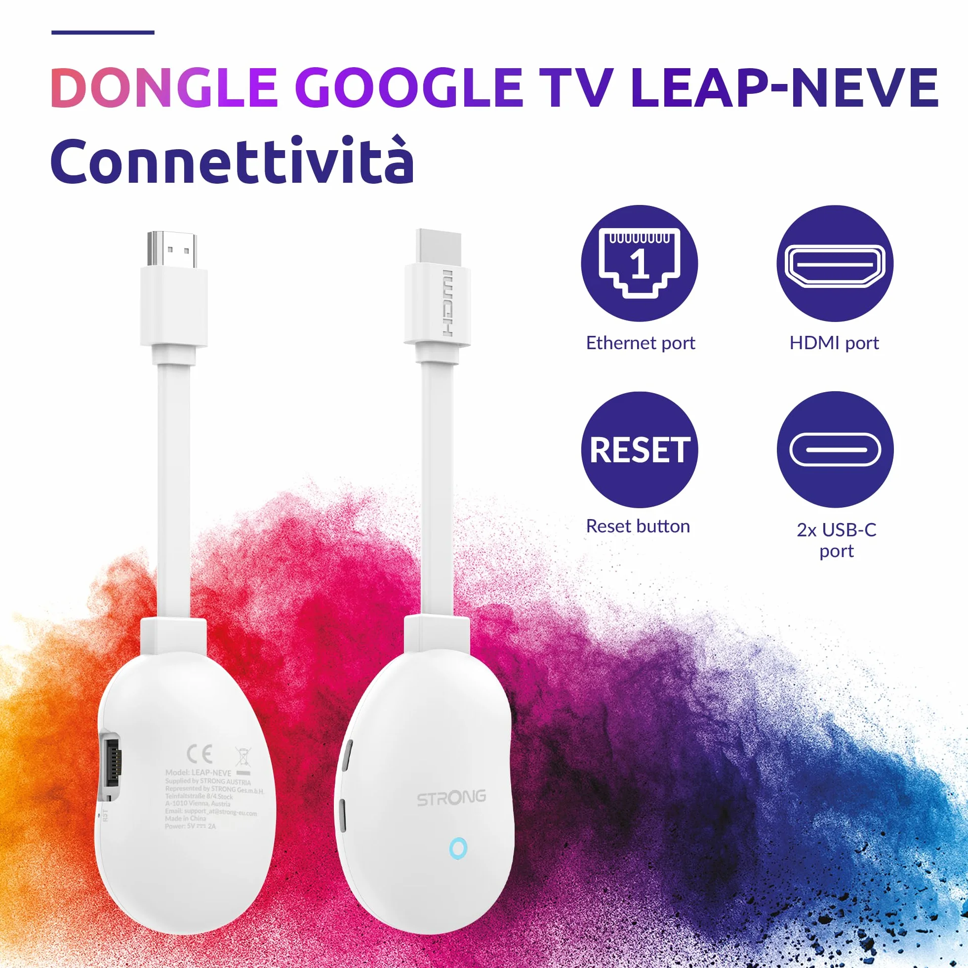 STRONG 4K UHD Android TV Streaming Box Google TV HDMI Stick Wi-Fi 6 Chromecast Dolby Vision Atmos biały