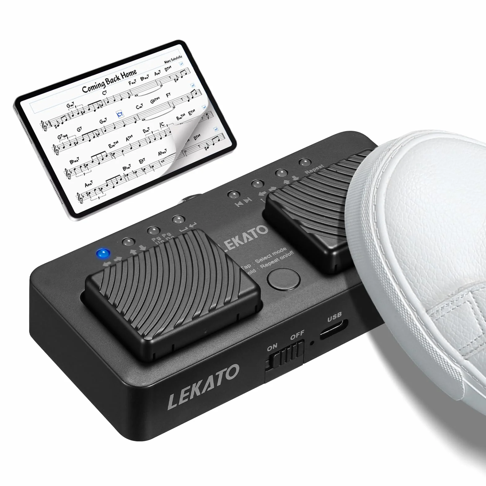 LEKATO Bezprzewodowy przewracania stron Bluetooth kompaktowa konstrukcja cichy kontroler do czytania nut iPada tabletu smartfona